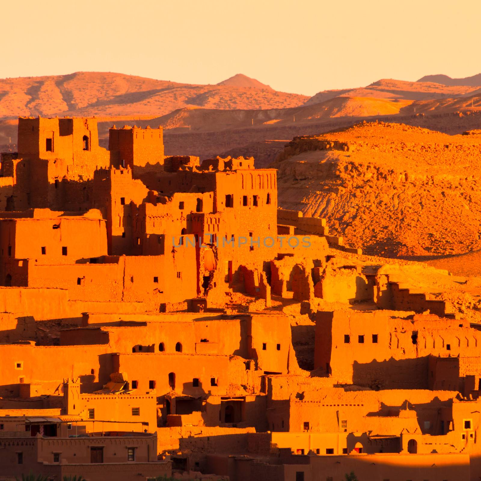 Ait Benhaddou,fortified city, kasbah or ksar, along the former caravan route between Sahara and Marrakesh in present day Morocco. It is situated in Souss Massa Draa on a hill along the Ounila River.