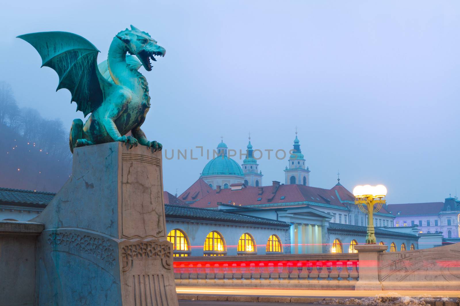 Famous Dragon bridge (Zmajski most), symbol of Ljubljana, capital of Slovenia, Europe.