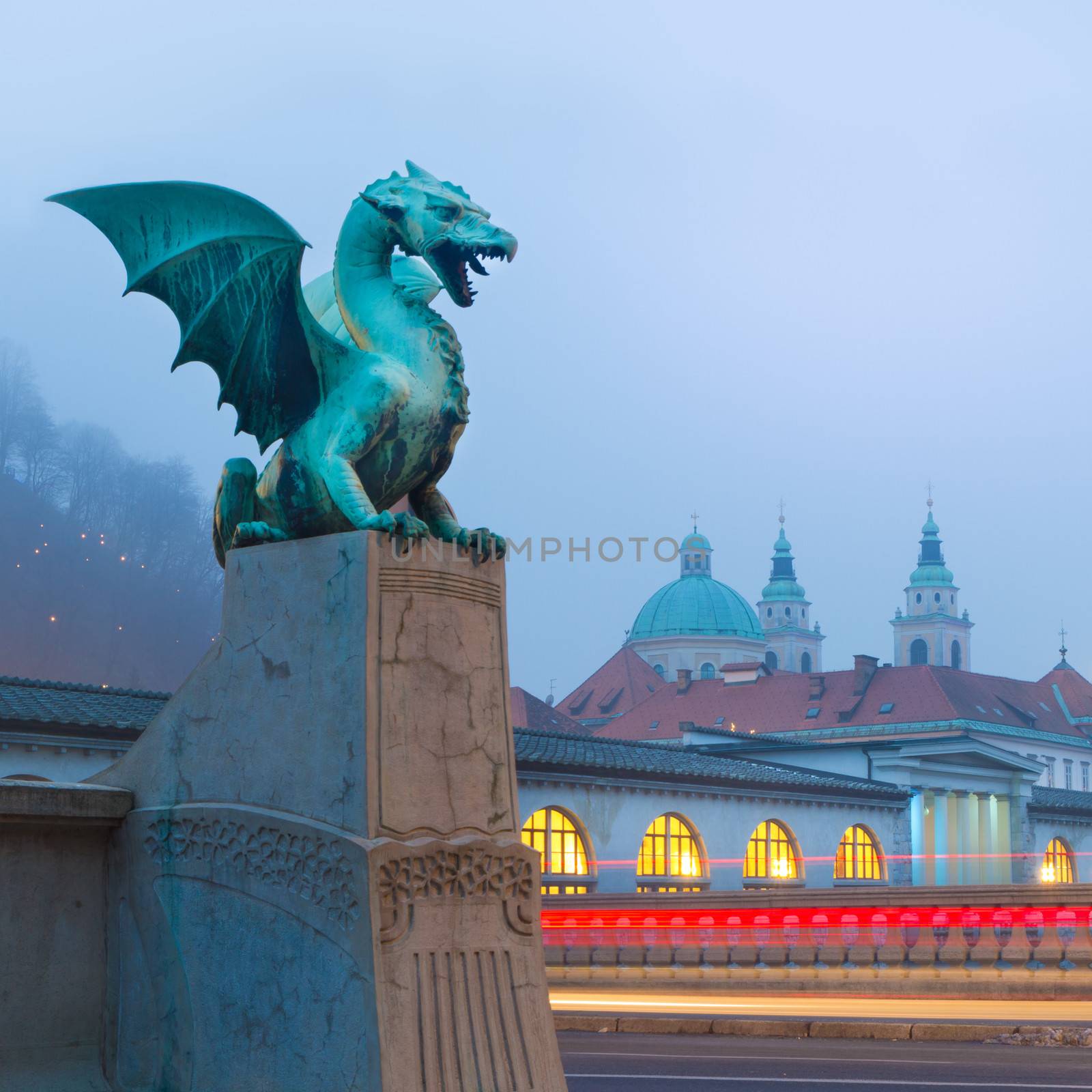 Famous Dragon bridge (Zmajski most), symbol of Ljubljana, capital of Slovenia, Europe.