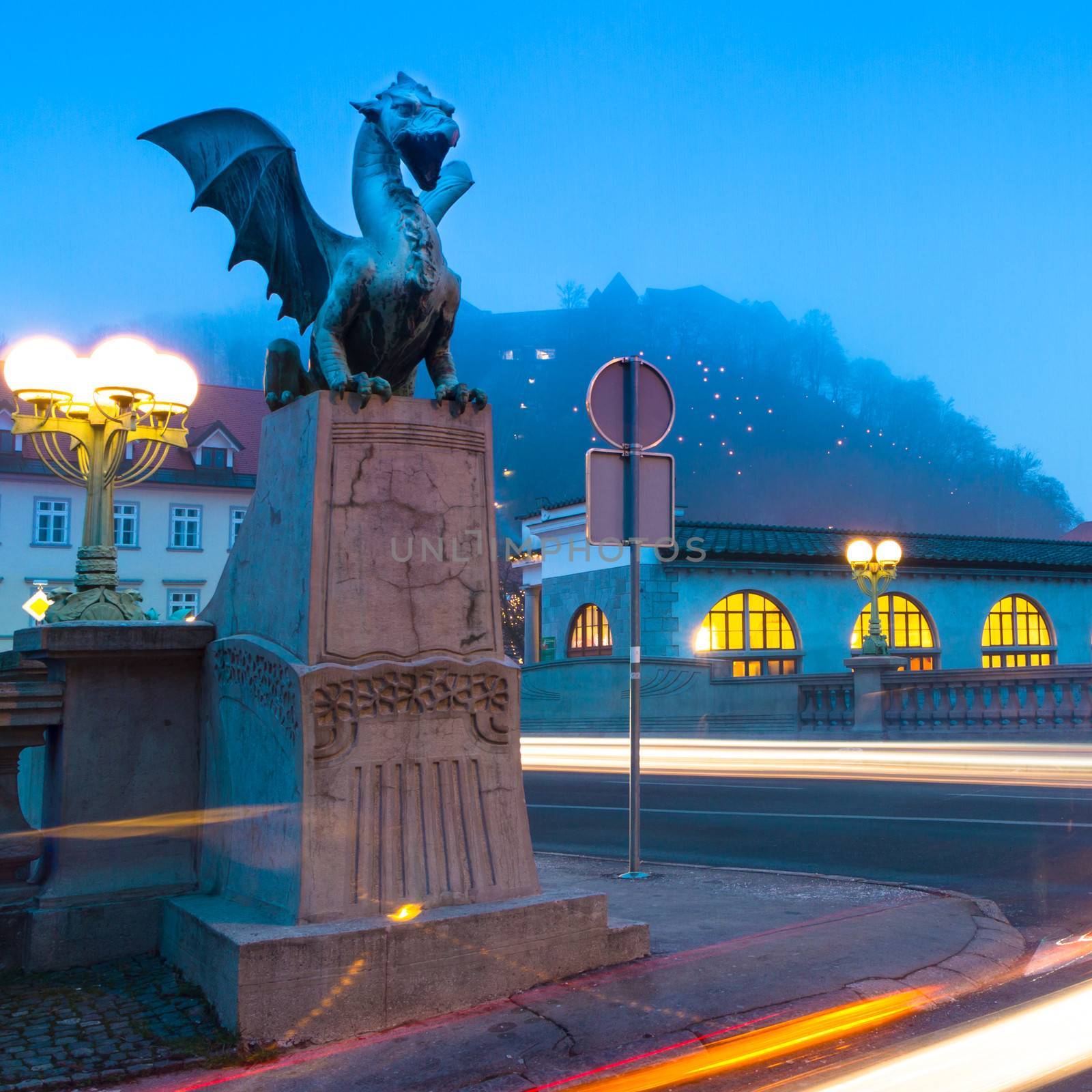 Famous Dragon bridge (Zmajski most), symbol of Ljubljana, capital of Slovenia, Europe.