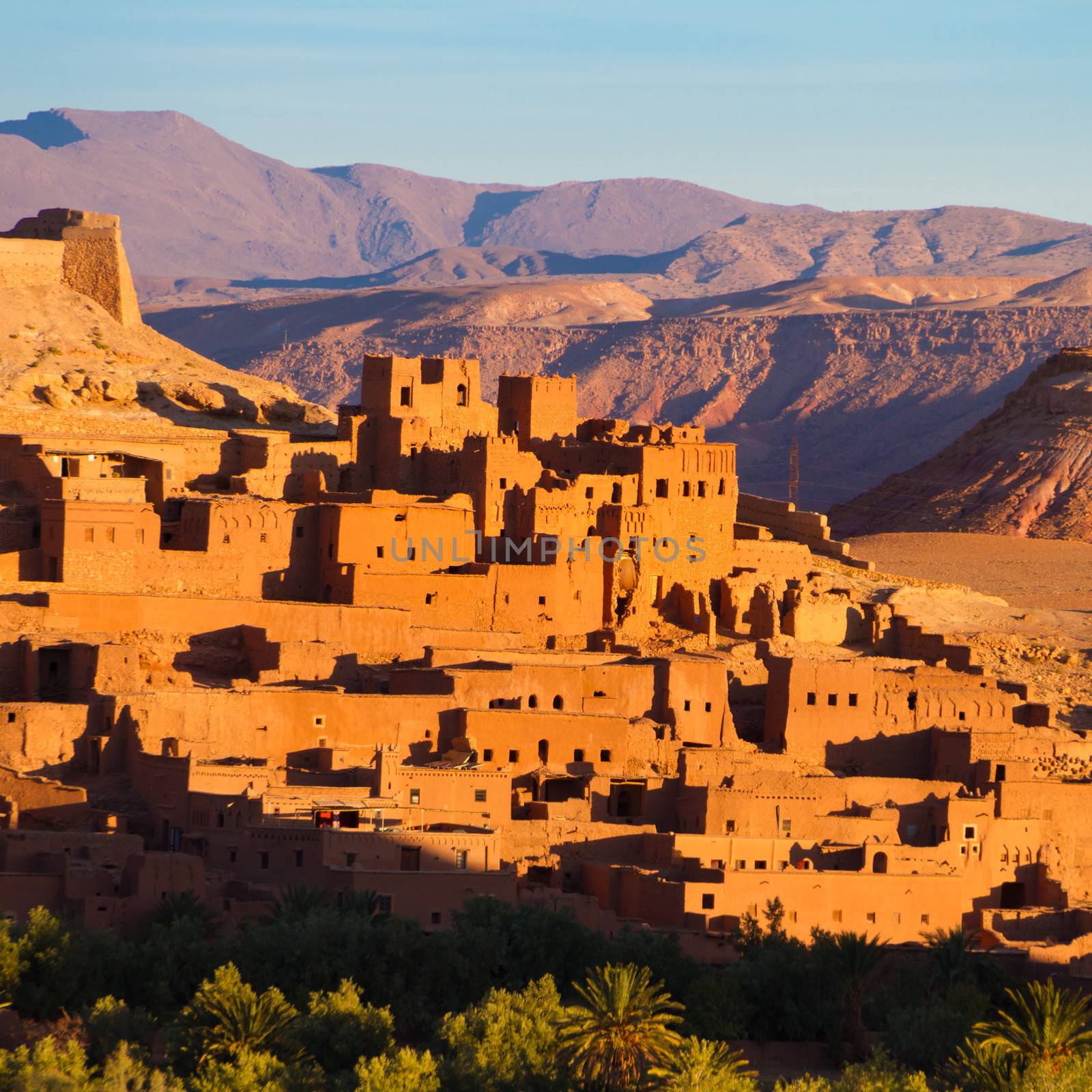 Ait Benhaddou,fortified city, kasbah or ksar, along the former caravan route between Sahara and Marrakesh in present day Morocco. It is situated in Souss Massa Draa on a hill along the Ounila River.