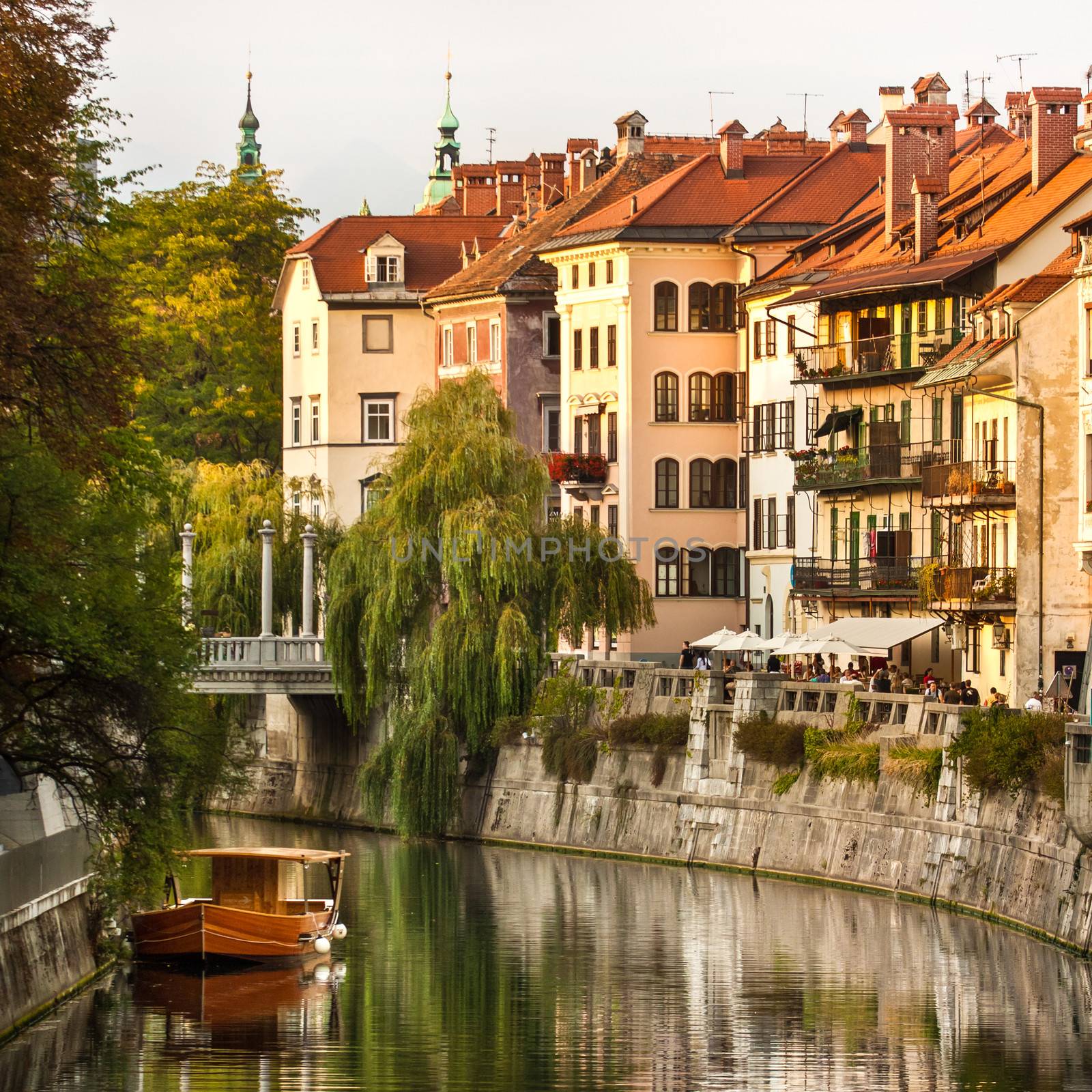 Medieval houses in Ljubljana old city centre on Ljublanica's bank.