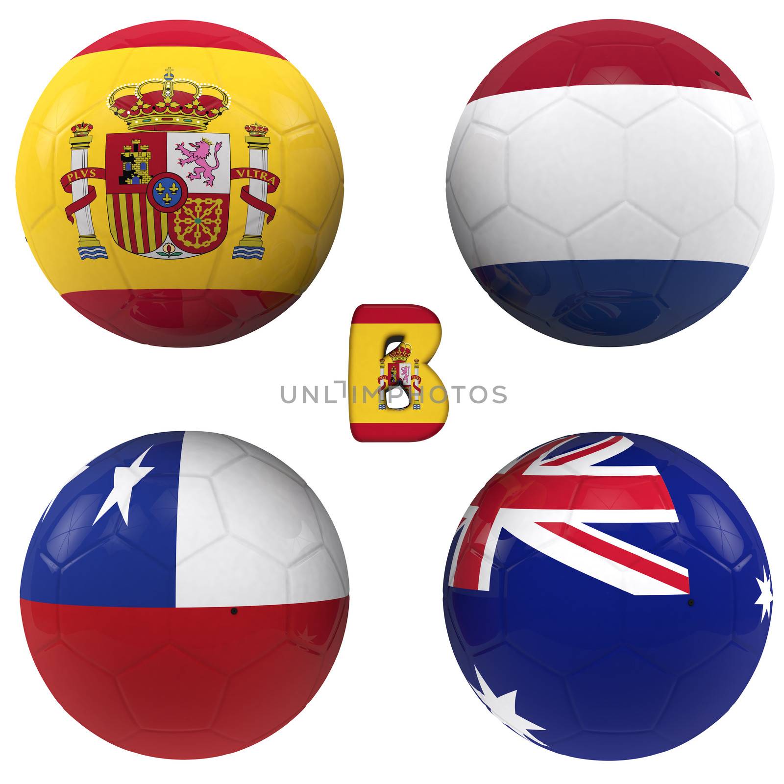 balls with flags of the football teams that make up the b group of world cup 2014 brazil isolated with clipping path