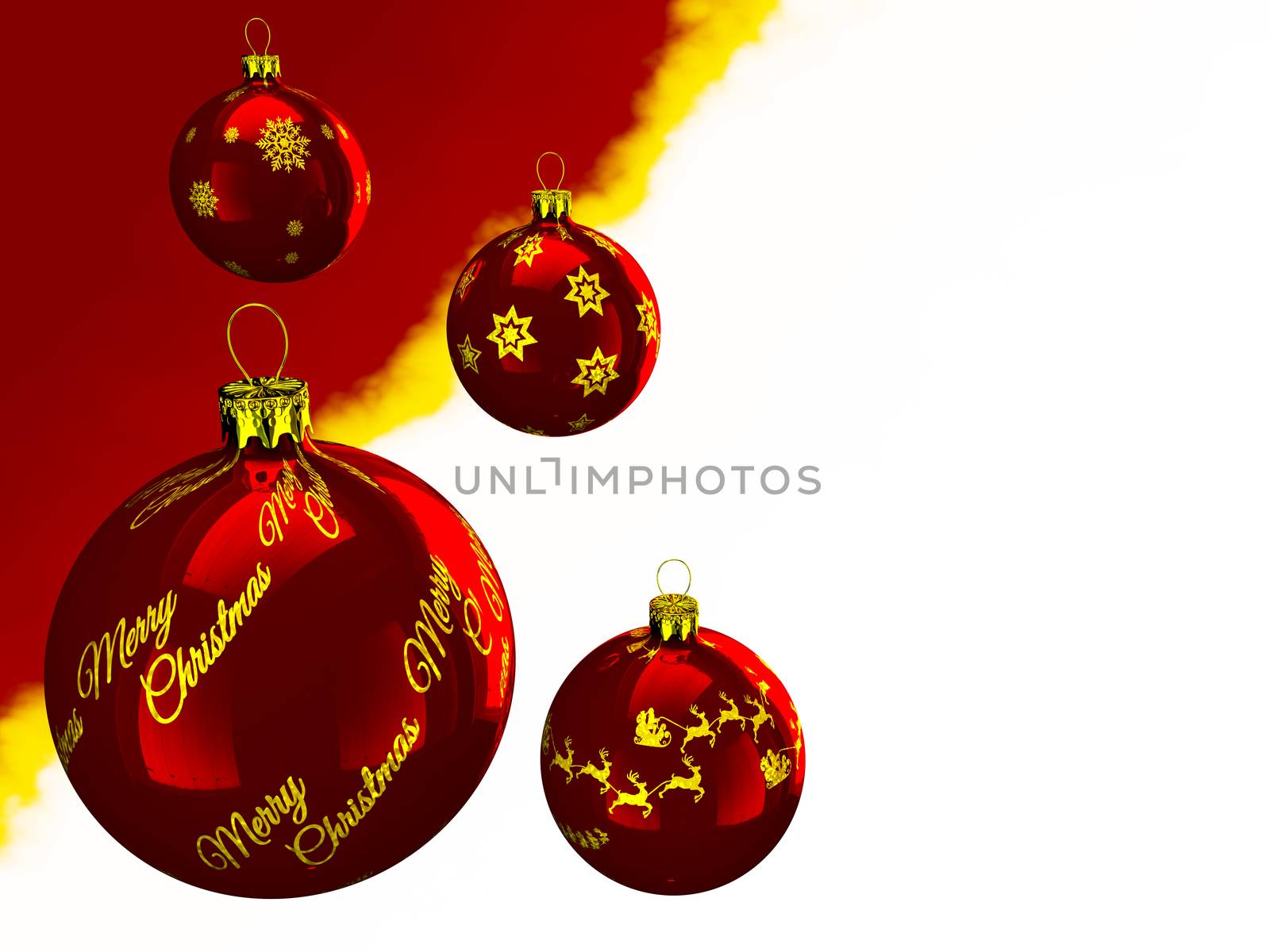concept of Christmas greeting cards with red balls made ​​in 3d