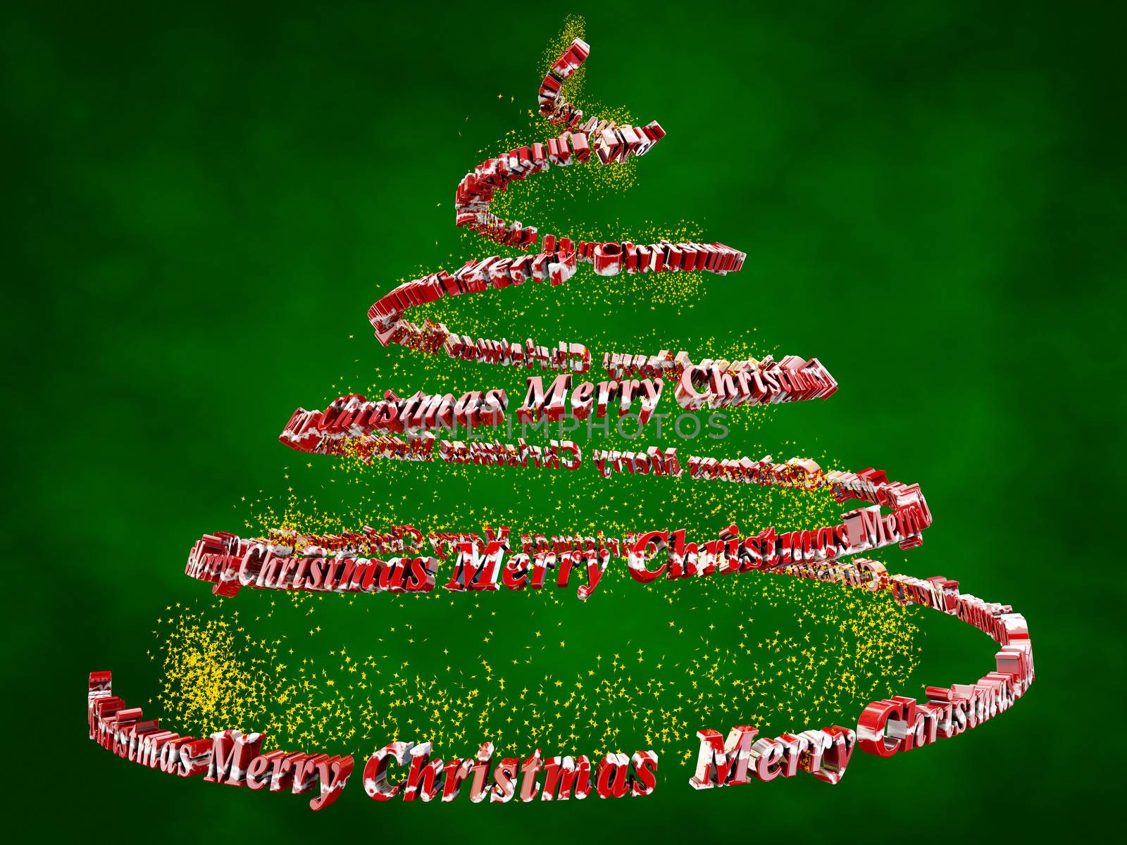 concept tree ornaments made ​​with the words Merry Christmas in 3D