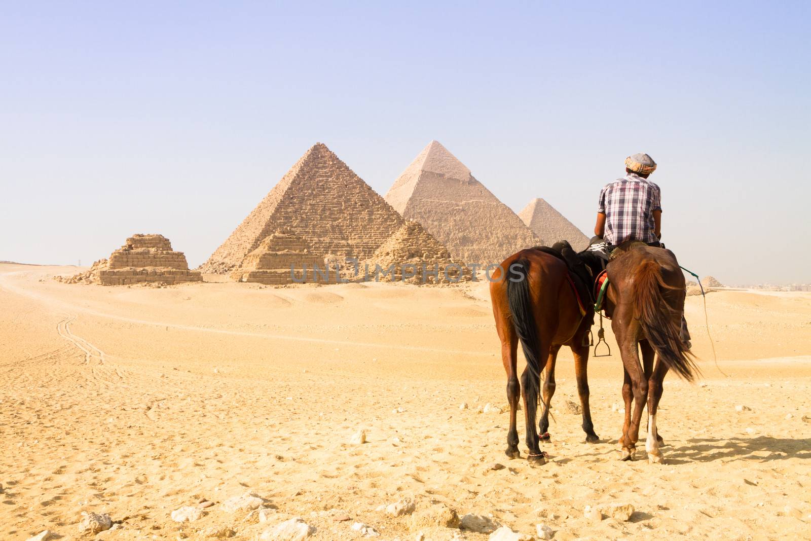 The pyramids of Giza, Cairo, Egypt;  the oldest of the Seven Wonders of the Ancient World, and the only one to remain largely intact.