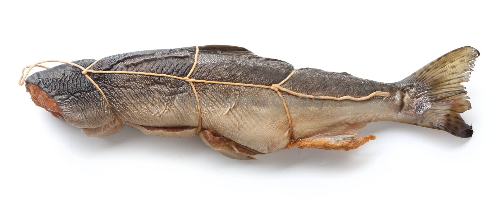 Isolated smoked hunchback salmon on the white background