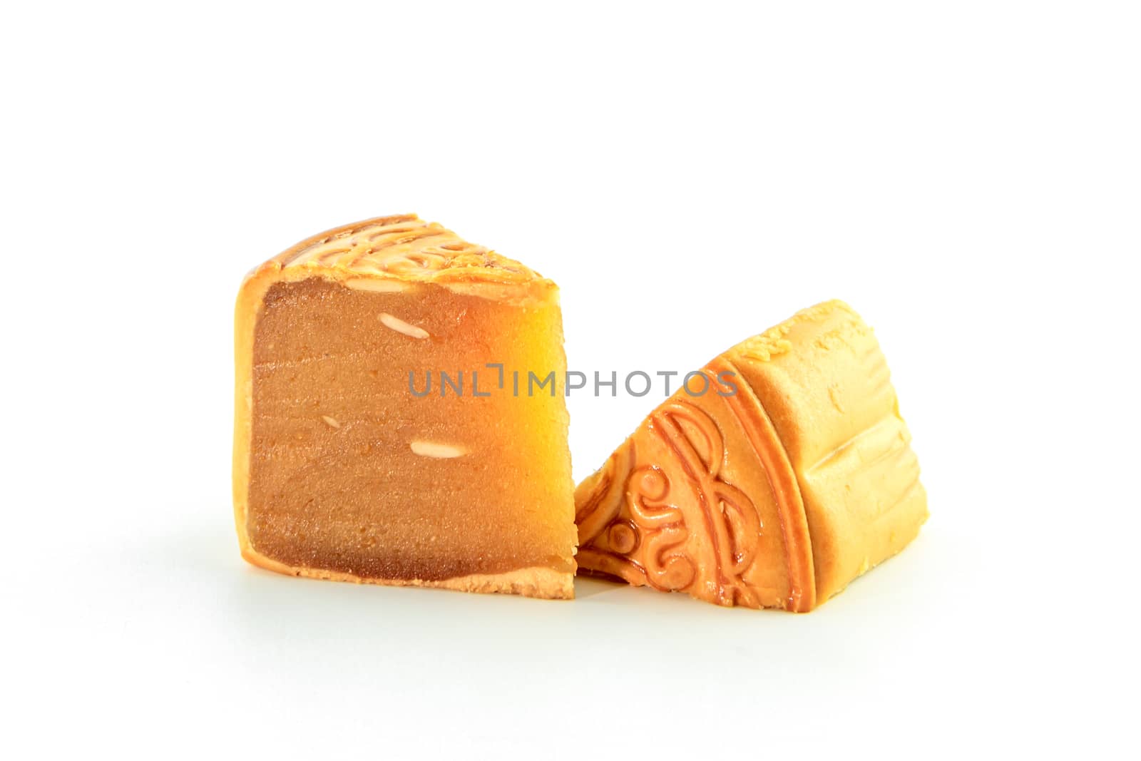 piece of Durian Monthong Mooncake isolate on white background