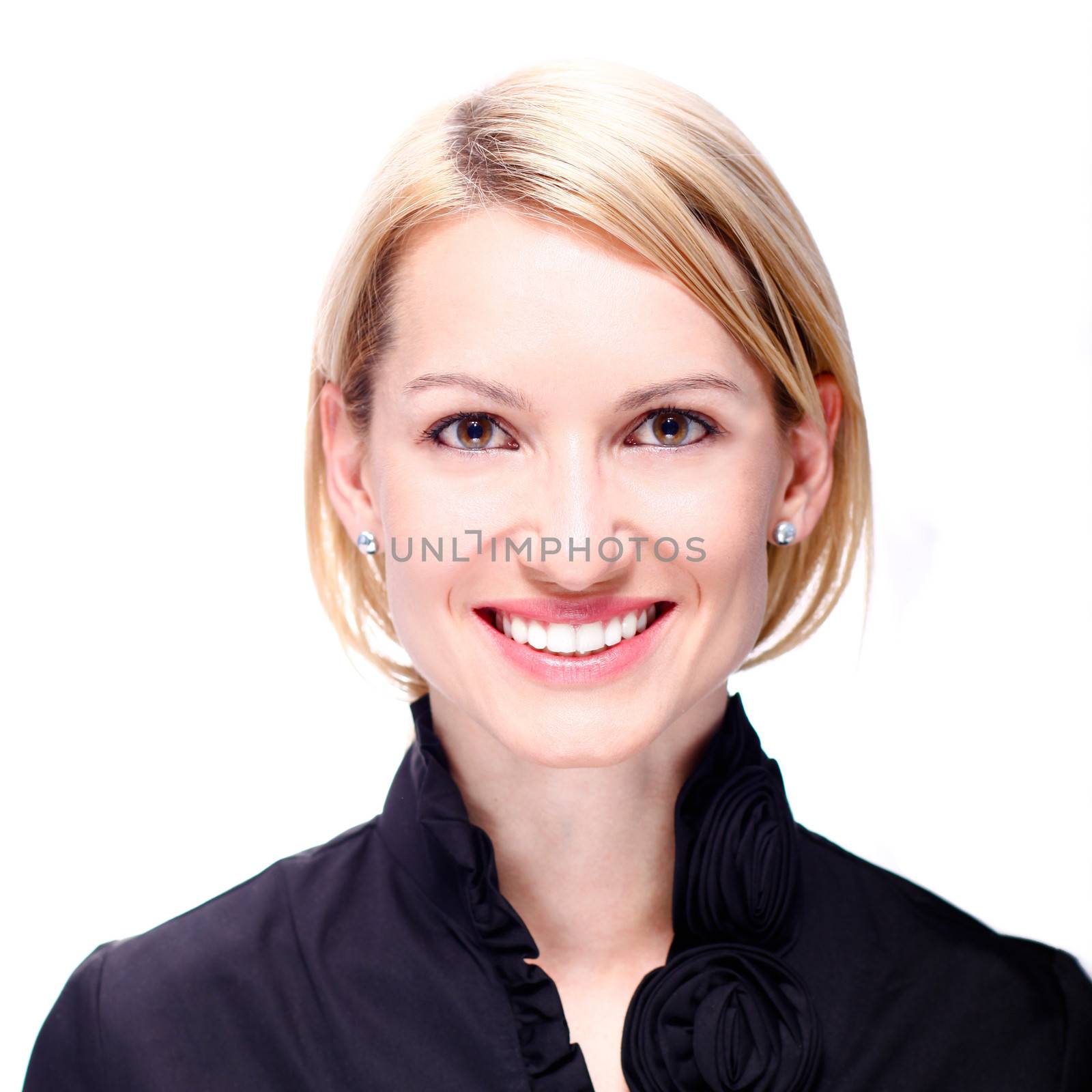 Portrait of a successful,  elegant, atractive, business woman wearing black blouse.