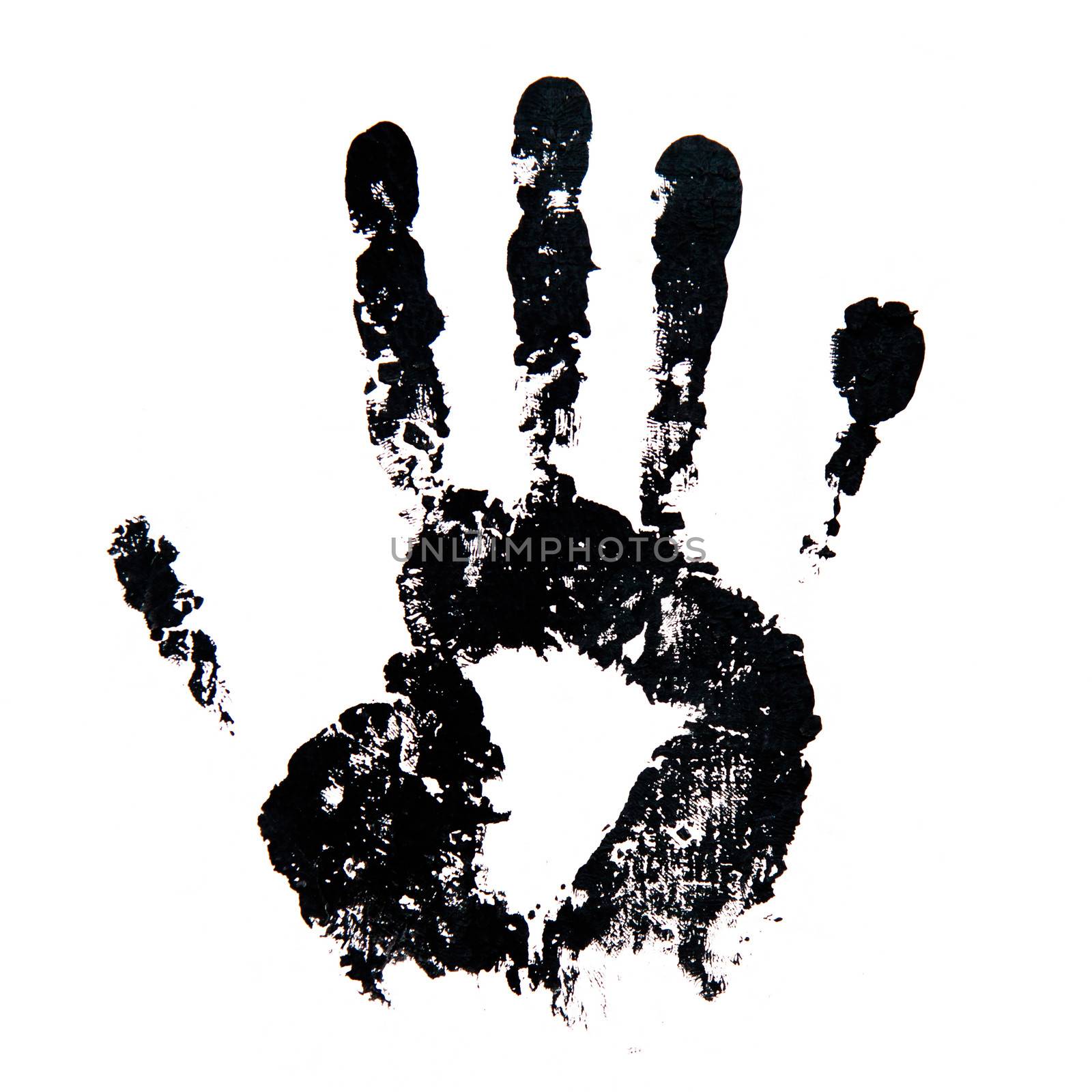 Black hand print on the white surface