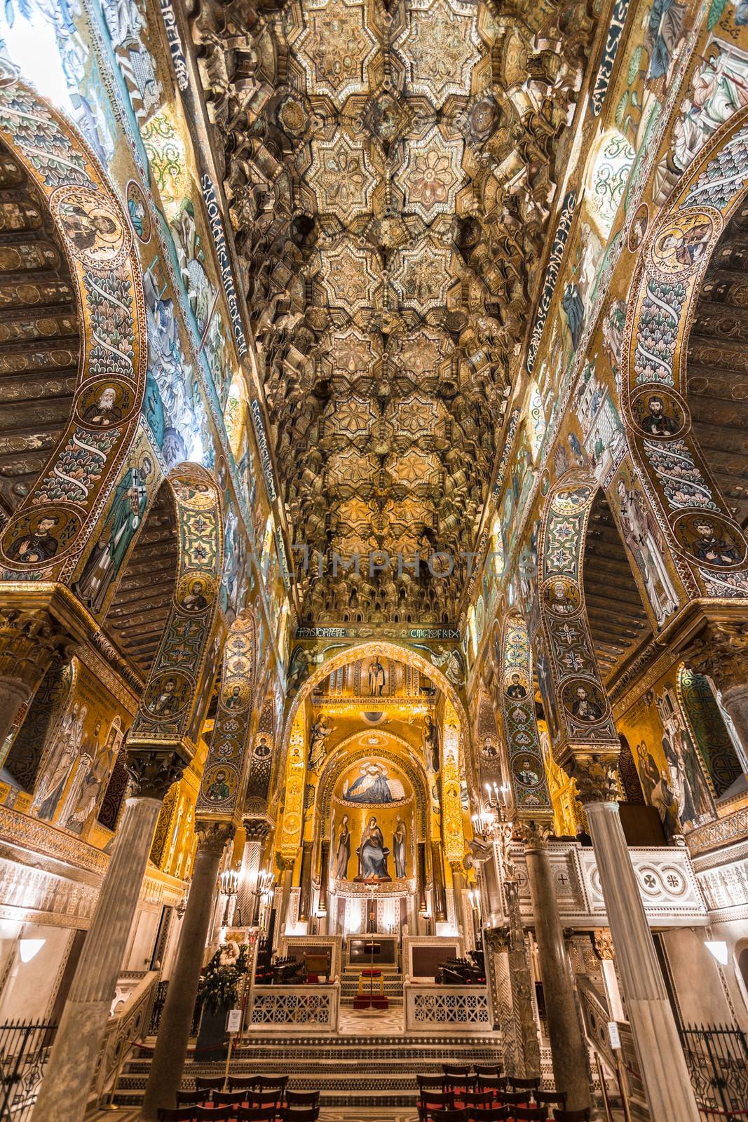 Golden mosaic in La Martorana church, Palermo, Italy  by kasto