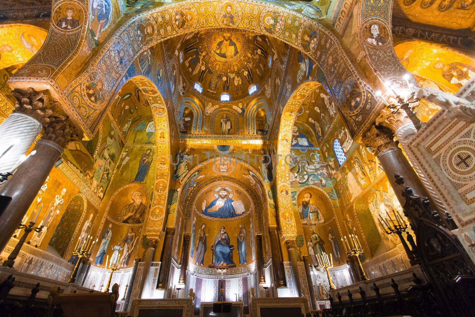 Golden mosaic in La Martorana church, Palermo, Italy  by kasto