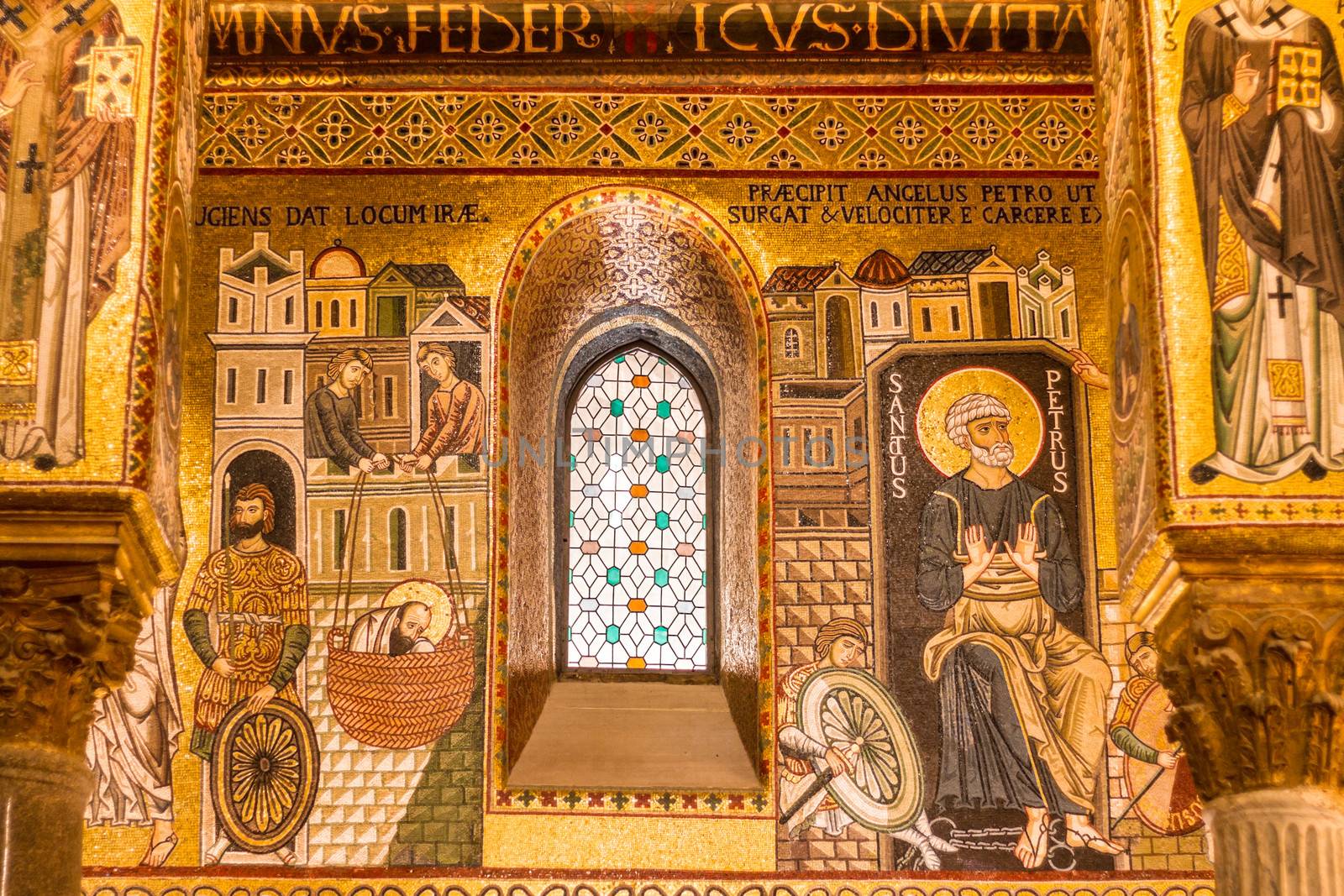 Golden mosaic in La Martorana church, Palermo, Italy  by kasto