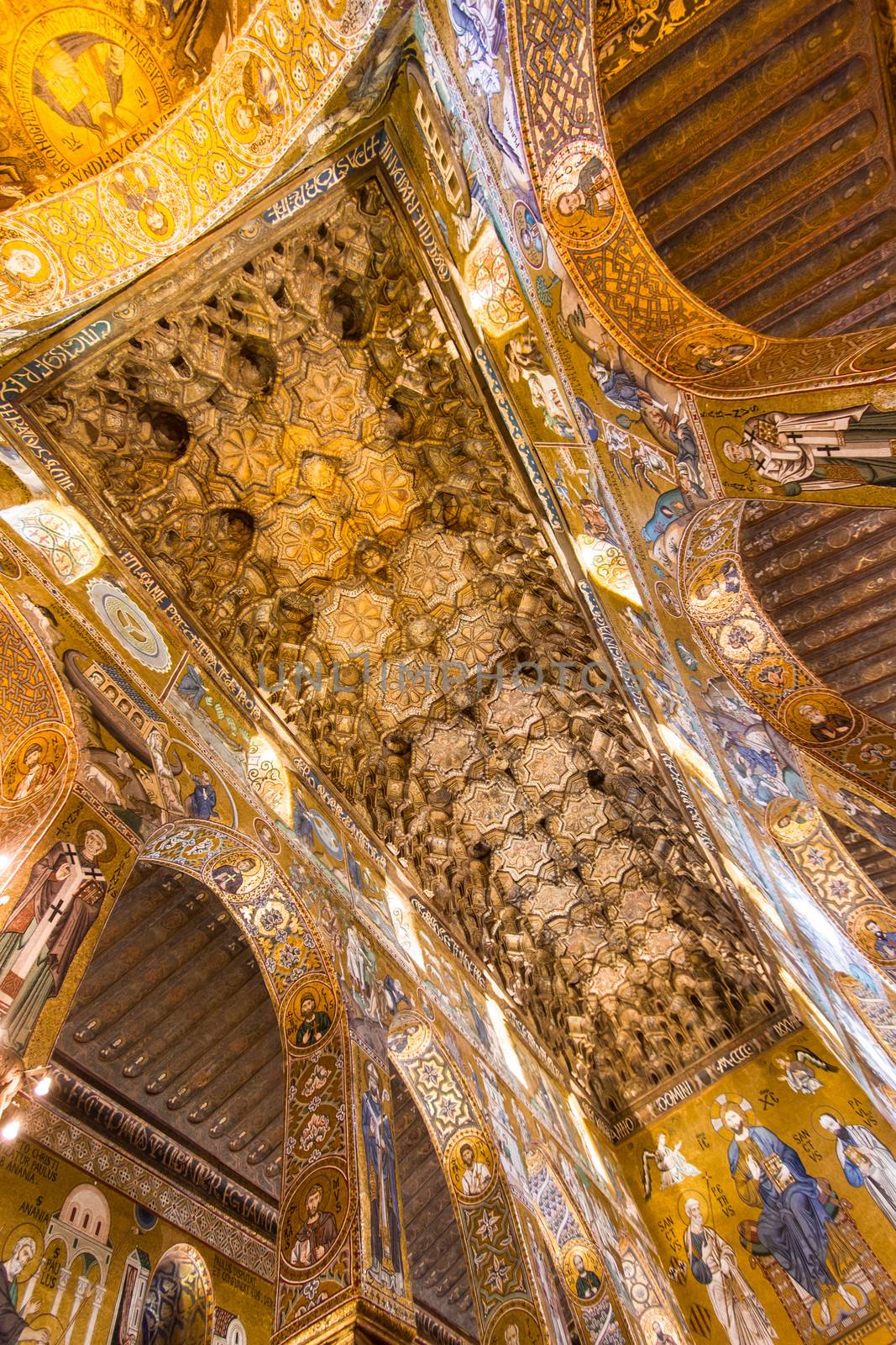 Golden mosaic in La Martorana church in Palermo, Italy