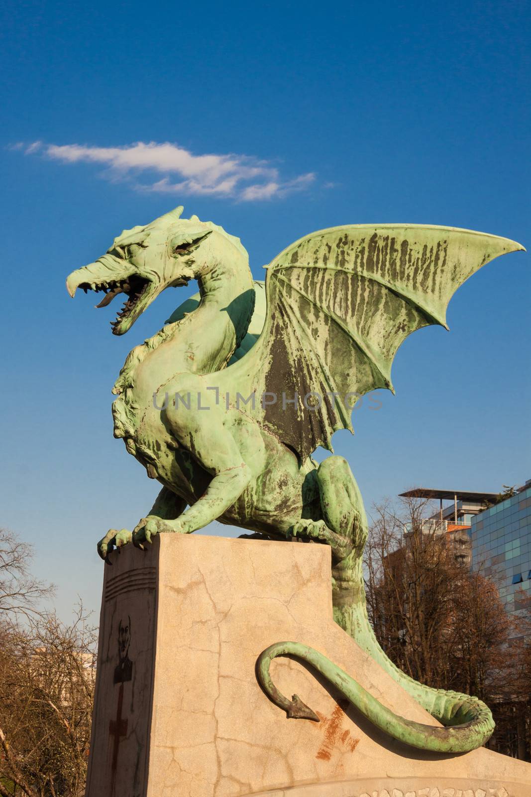 Famous Dragon bridge (Zmajski most), symbol of Ljubljana, capital of Slovenia, Europe.