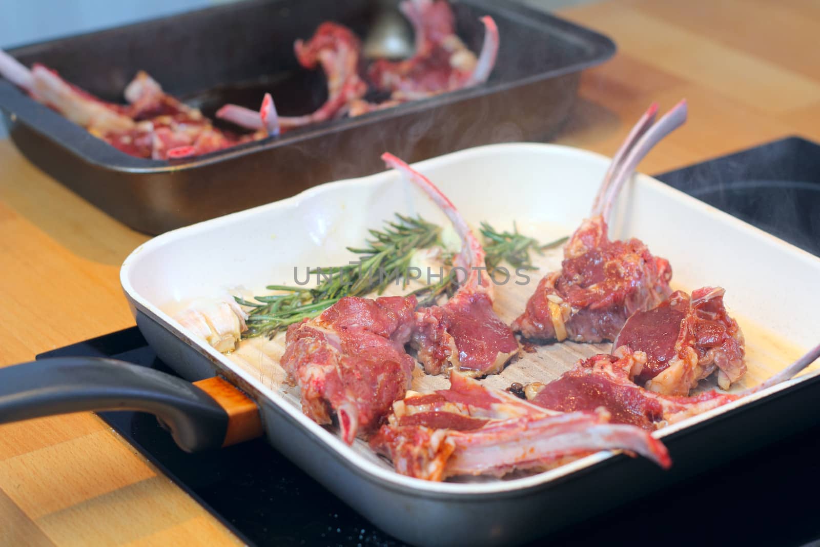 Steak slices roasted on giddle