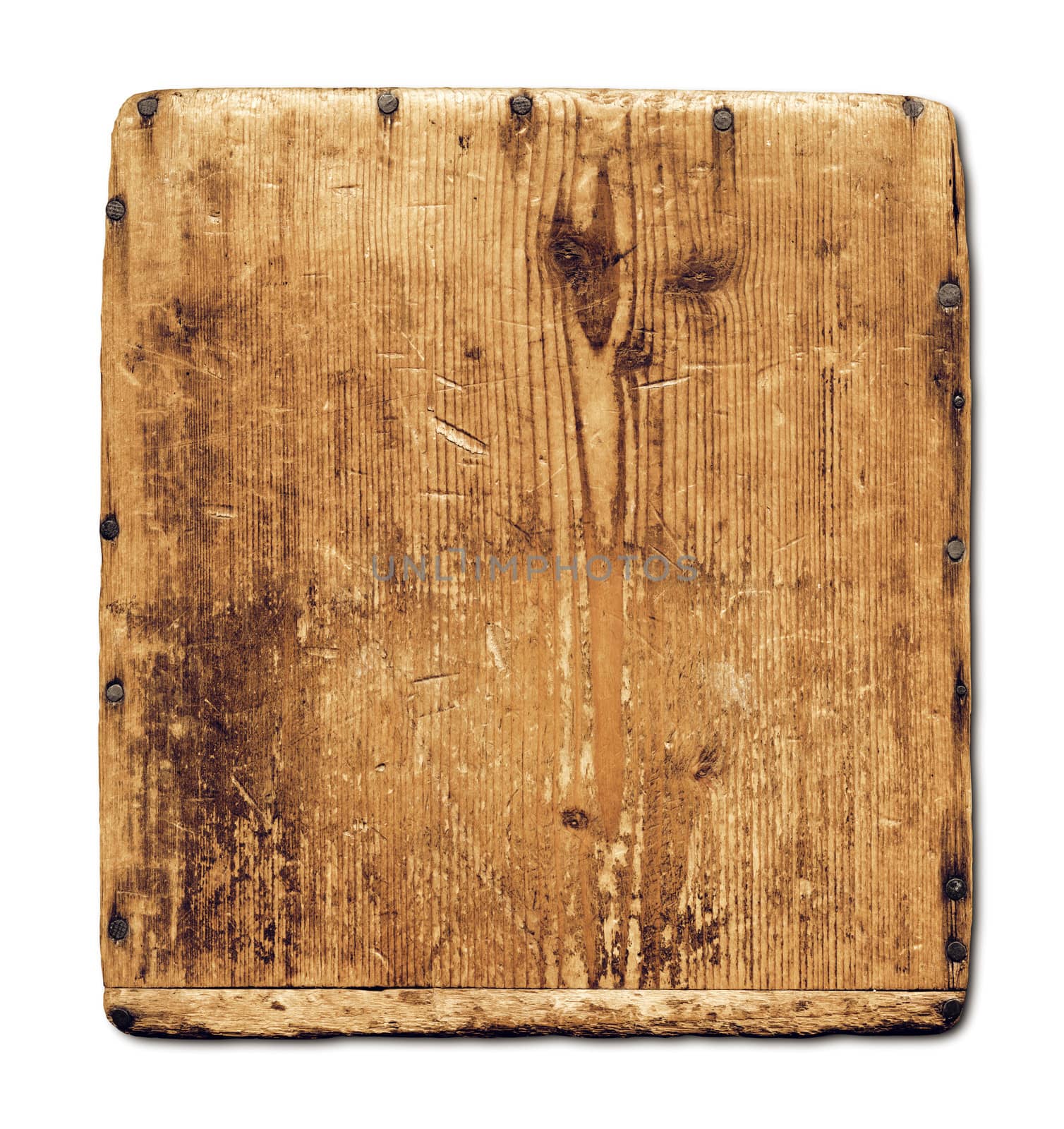 Old grunge wood board isolated on white with clipping path