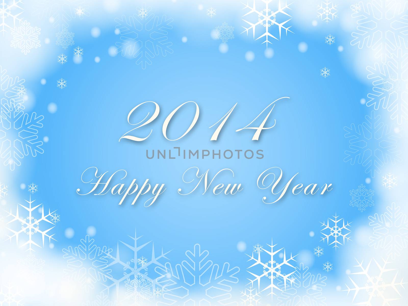Happy New Year 2014 - text over blue background with snowflakes