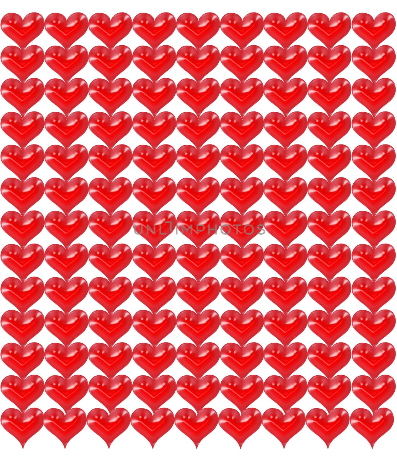 unusual texture from many red hearts on the white background