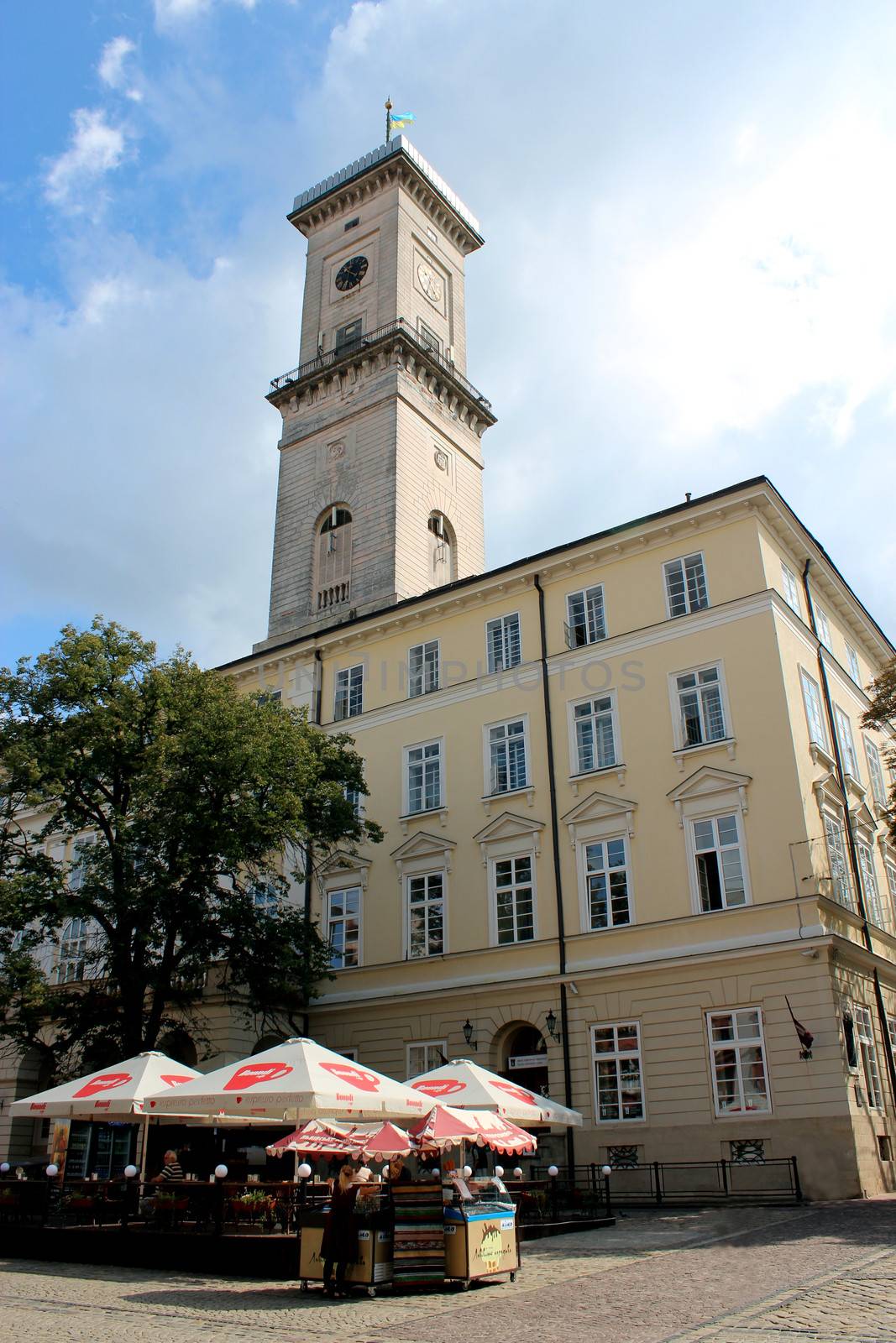 view to the city hall in the center of Lvov