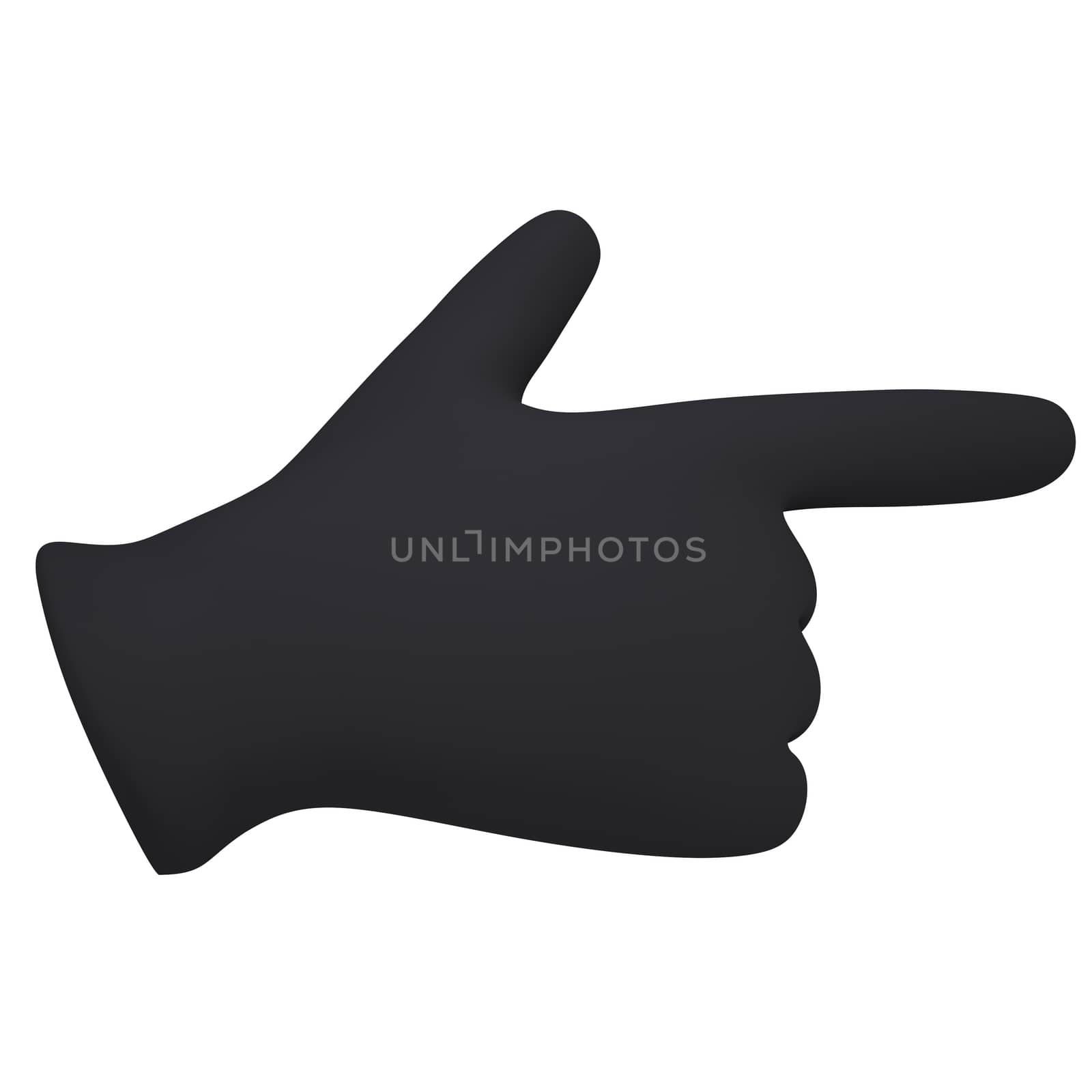 Black gloves. Forefinger shows. 3d render isolated on white background
