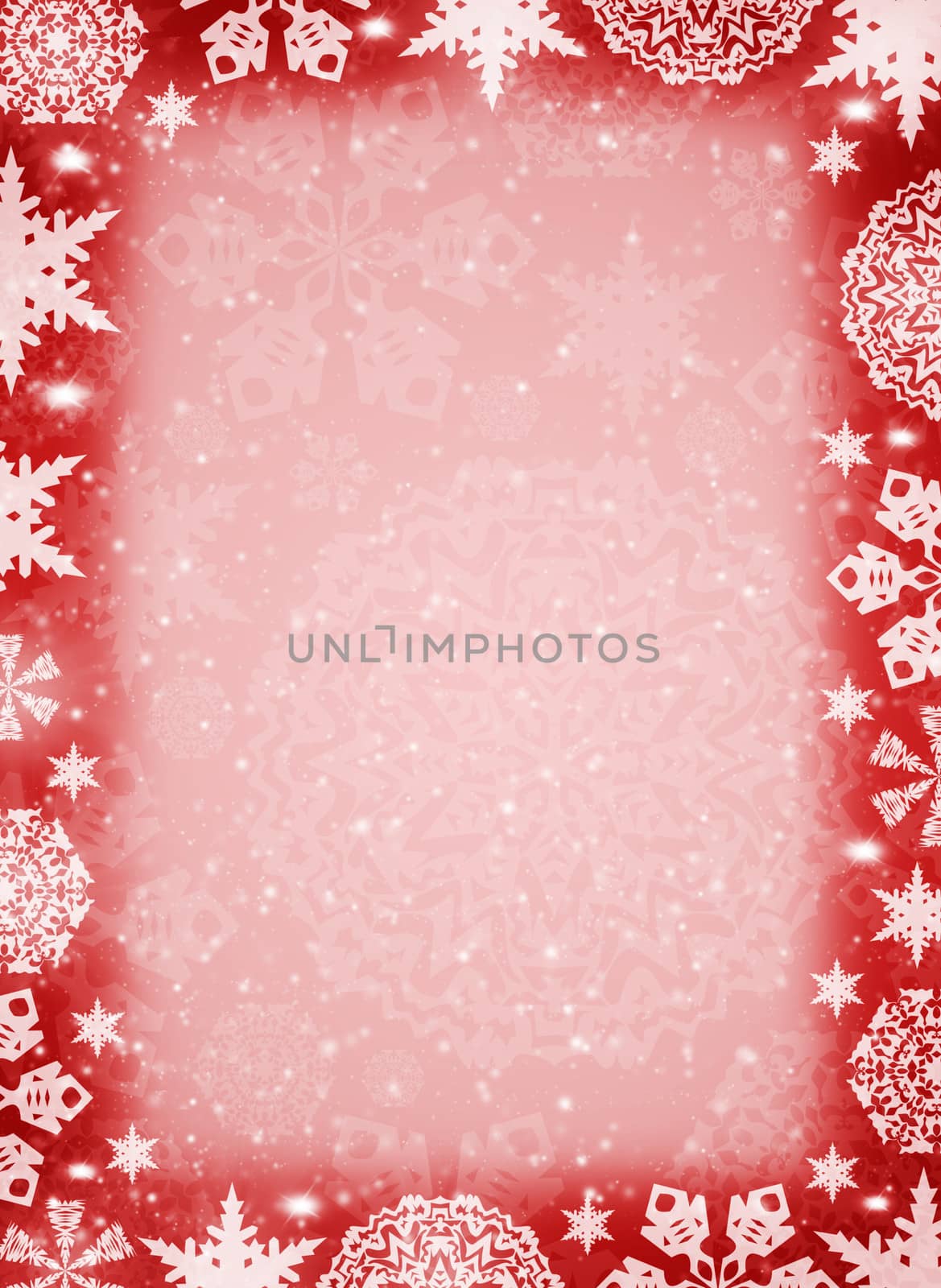 Christmas frame. White snowflakes on the red background
