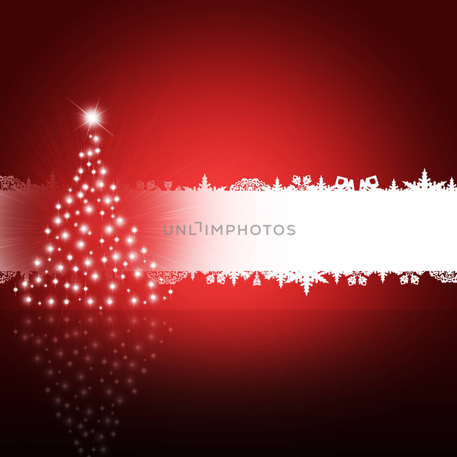 Christmas tree from white snowflakes on red background