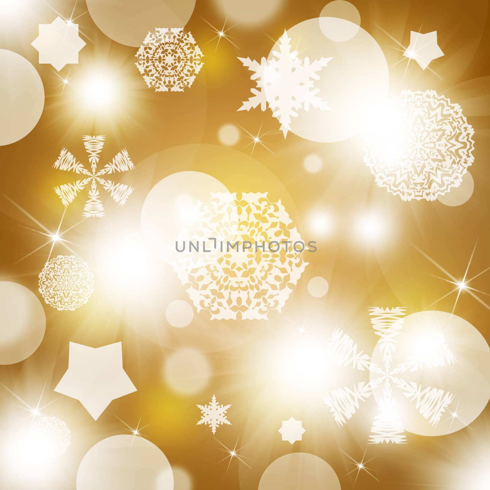 Snowflakes on abstract gold background by cherezoff