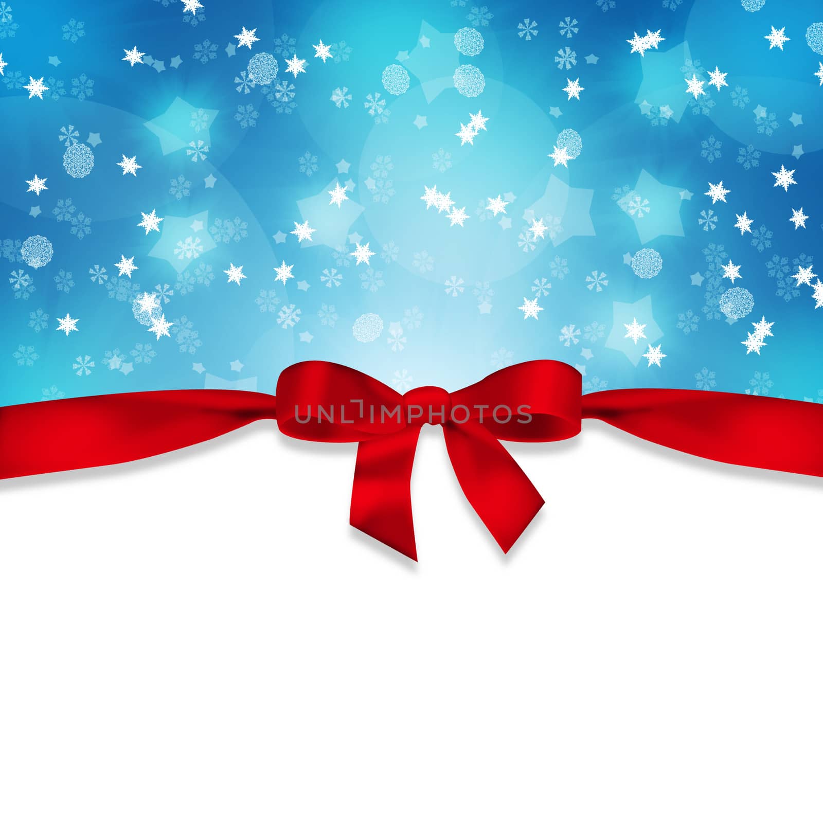 New Year's background. Red ribbon and snowflakes on abstract blue background