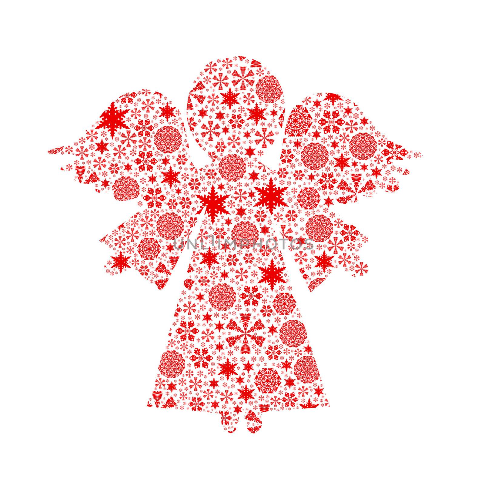 Angel silhouette filled with snowflakes. Christmas card