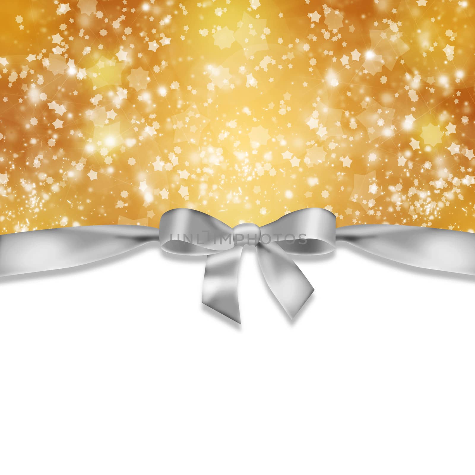 New Year's background. Ribbon and snowflakes on abstract gold background