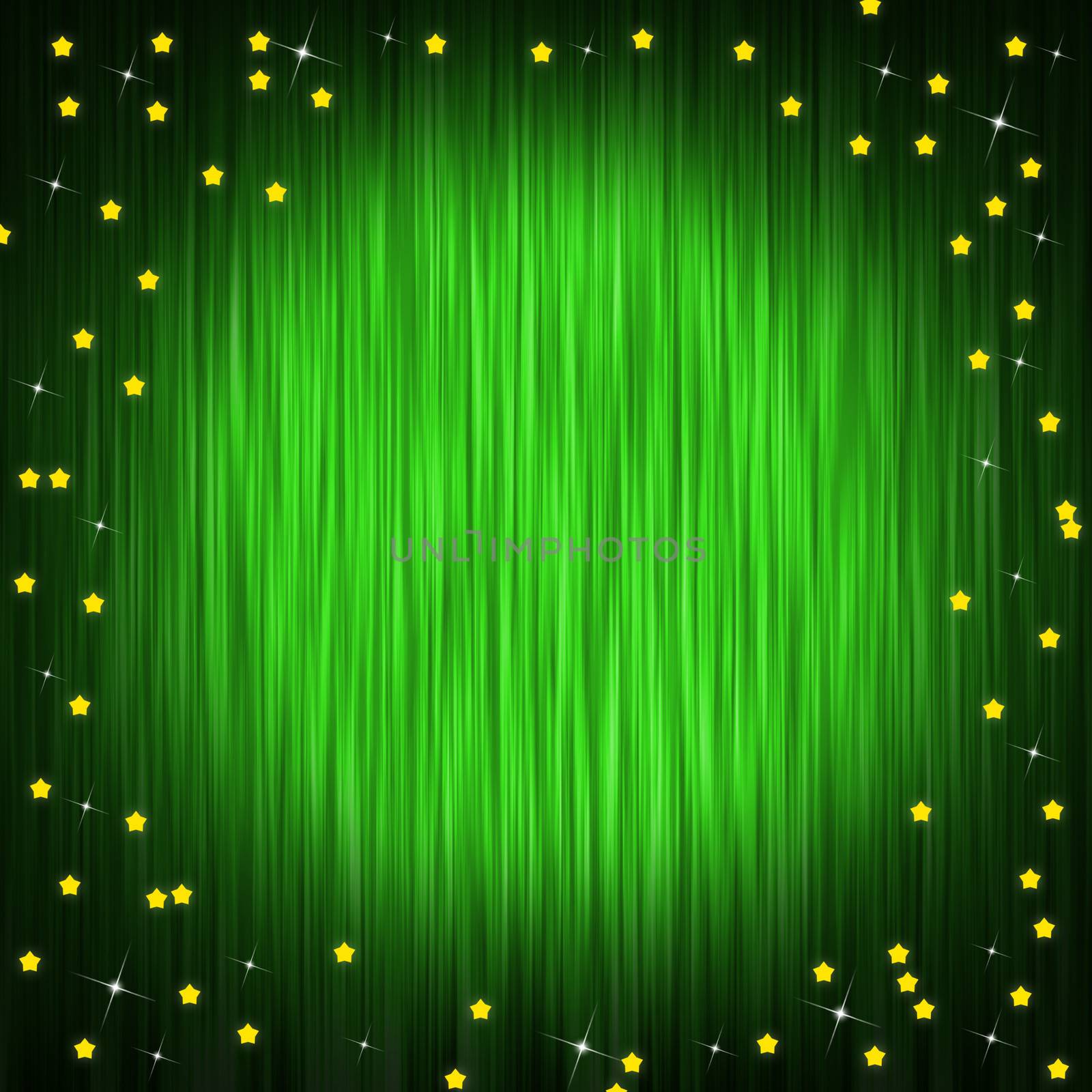 Closed curtain of green cloth and little stars