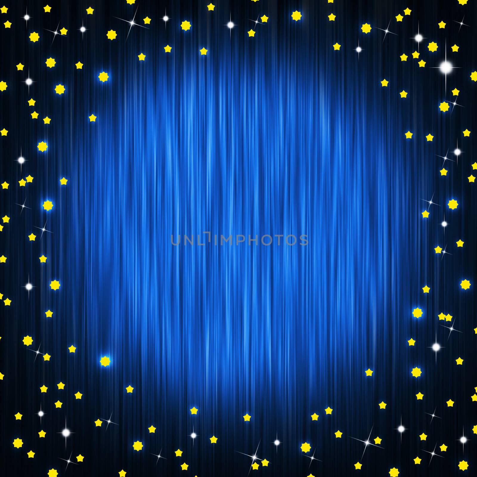 Closed curtain of blue cloth and little stars