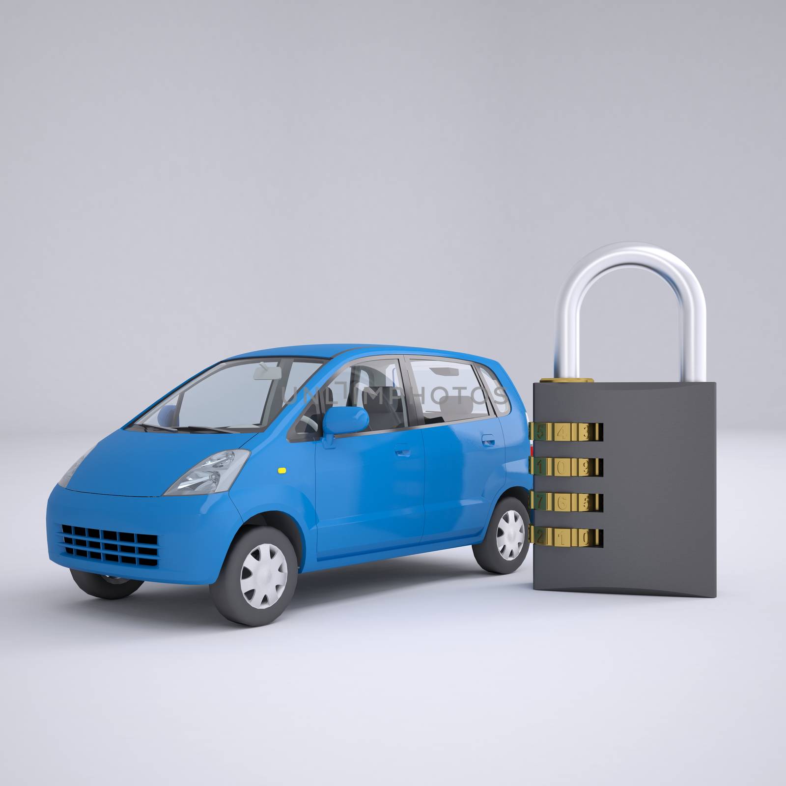 Blue small car and combination lock by cherezoff