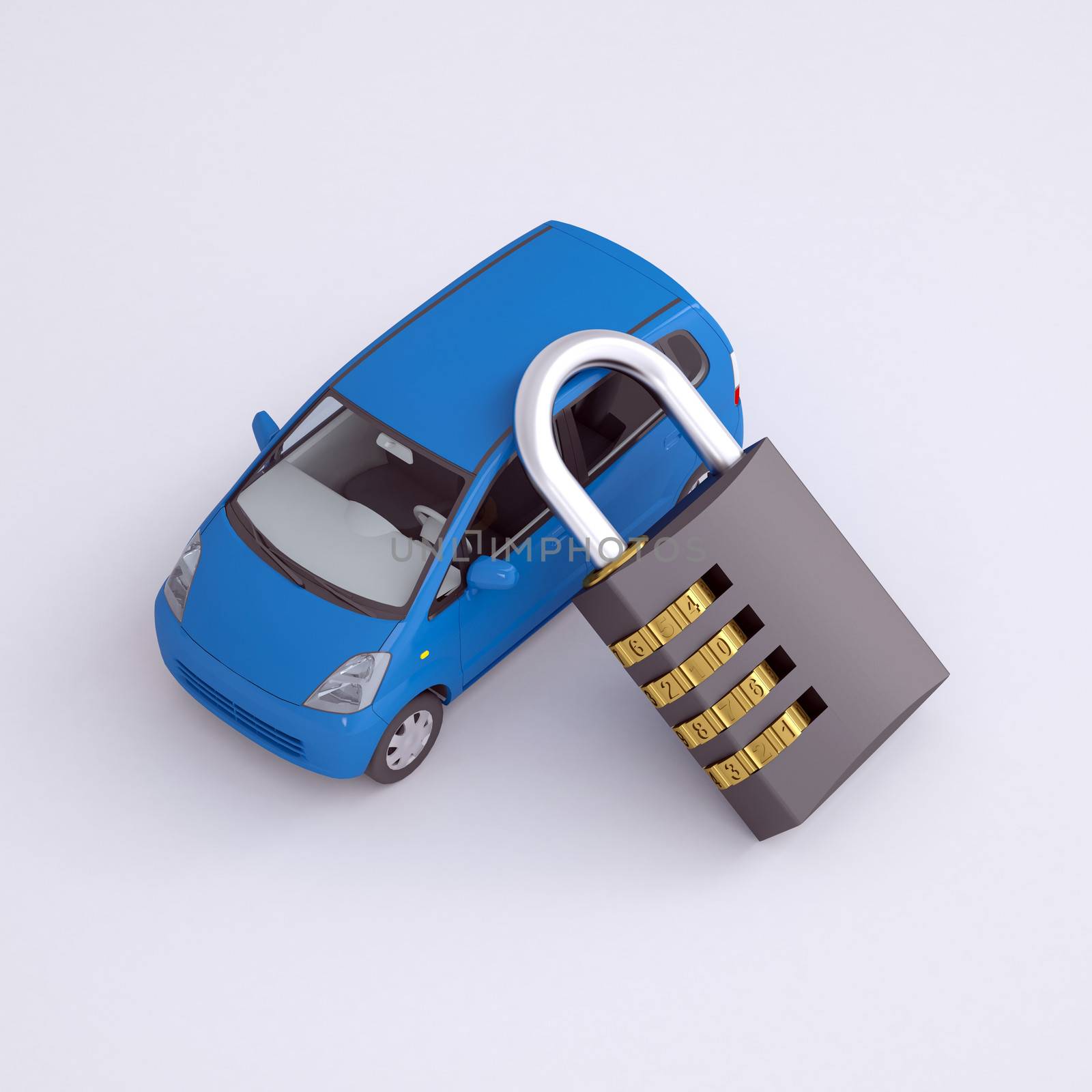 Blue small car and combination lock by cherezoff