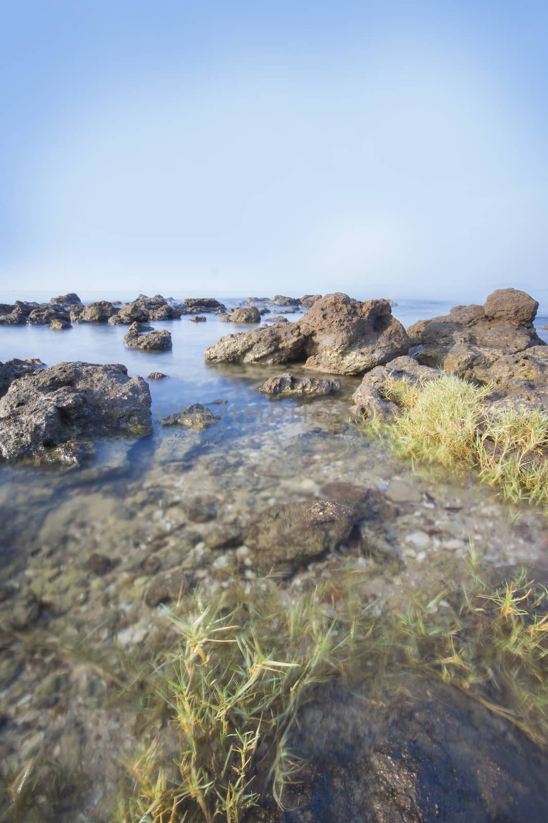 Nature image of Sea and rocky coast in the morning in Thailand