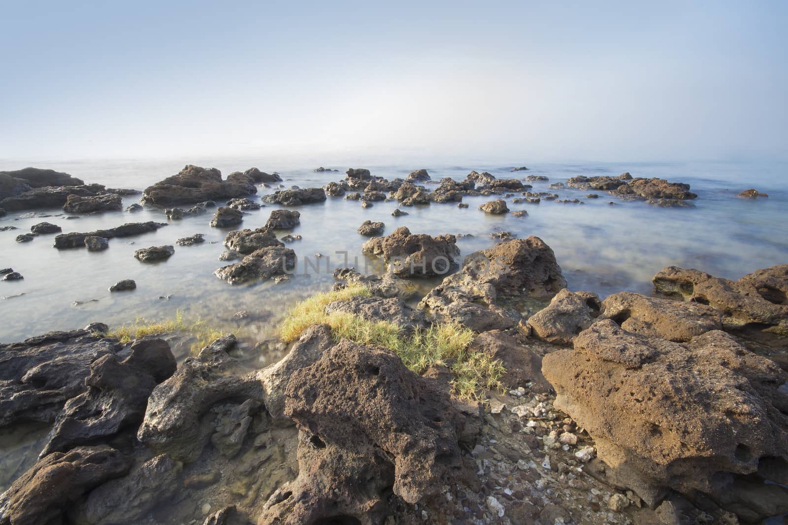 Nature image of Sea and rocky coast in the morning in Thailand