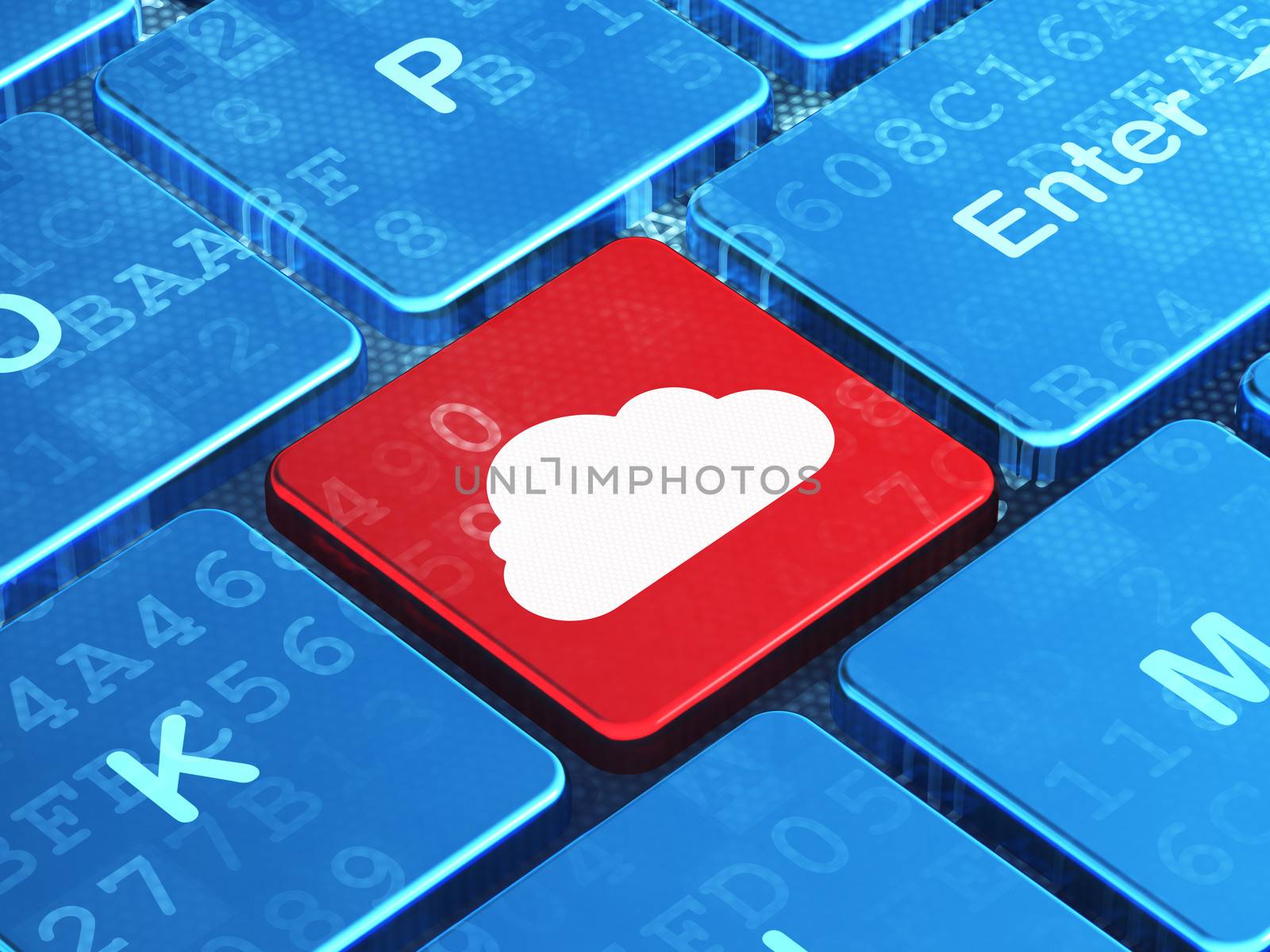 Cloud networking concept: computer keyboard with Cloud icon on enter button background, 3d render