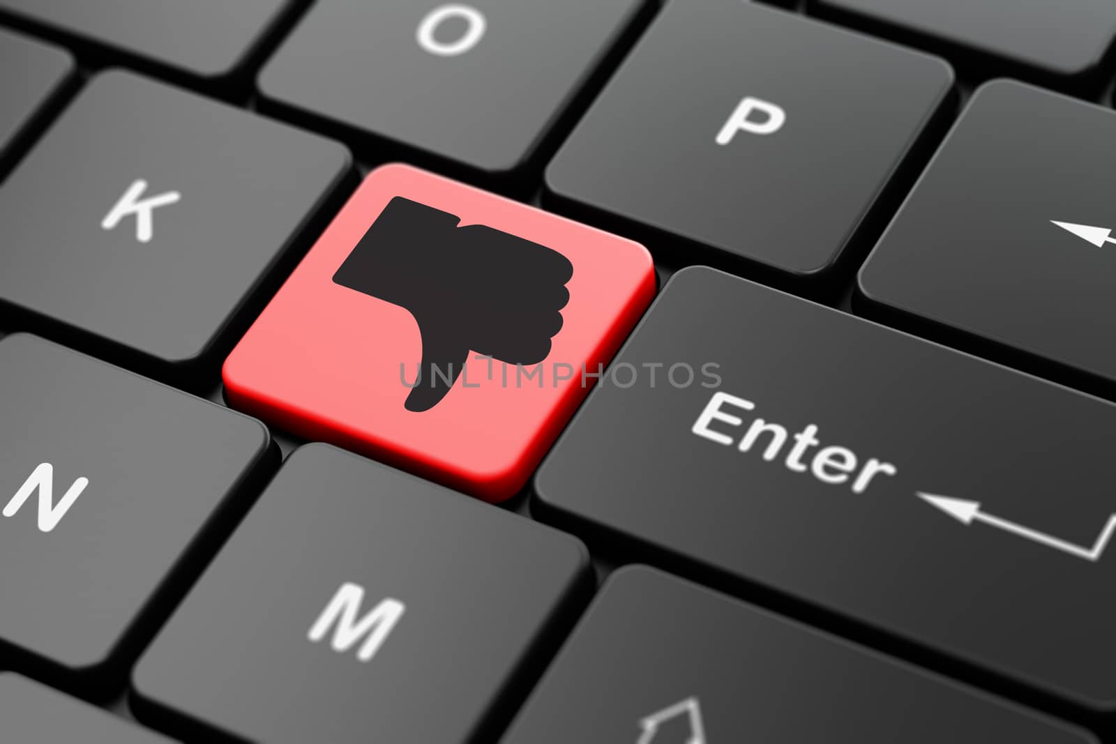 Social media concept: Thumb Down on computer keyboard background by maxkabakov