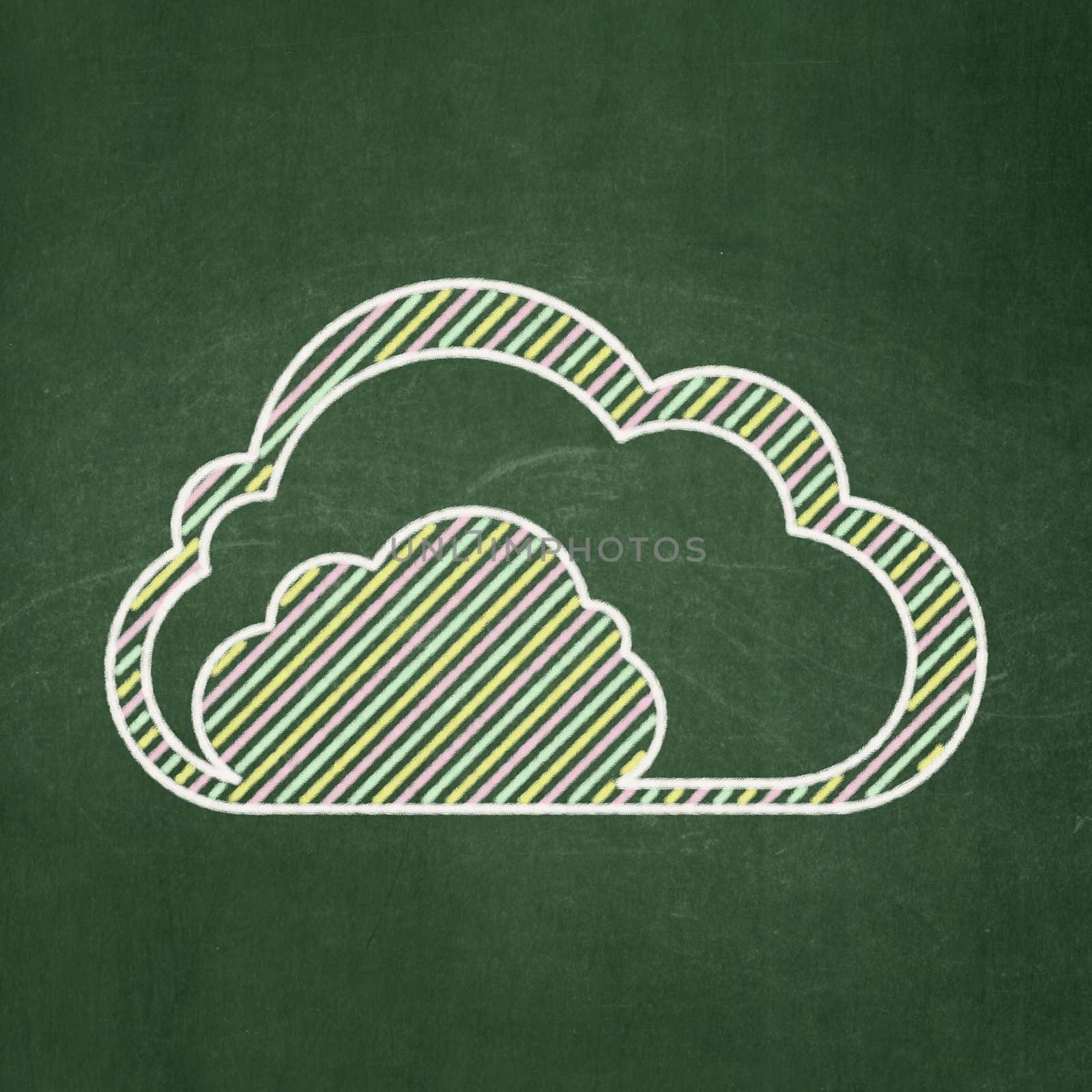 Cloud technology concept: Cloud icon on Green chalkboard background, 3d render