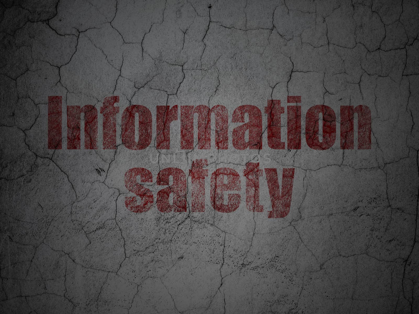 Privacy concept: Red Information Safety on grunge textured concrete wall background, 3d render