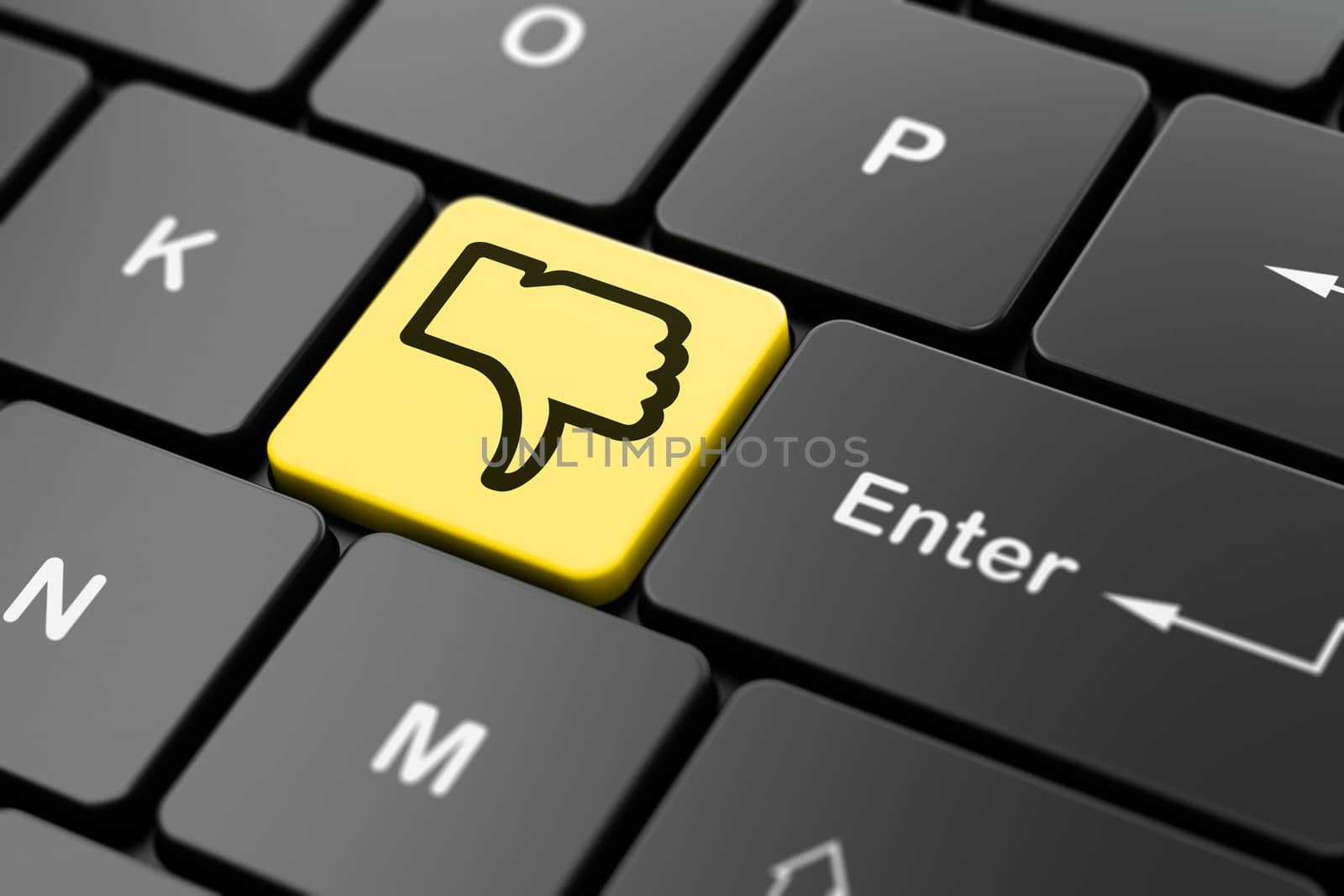 Social network concept: Thumb Down on computer keyboard background by maxkabakov