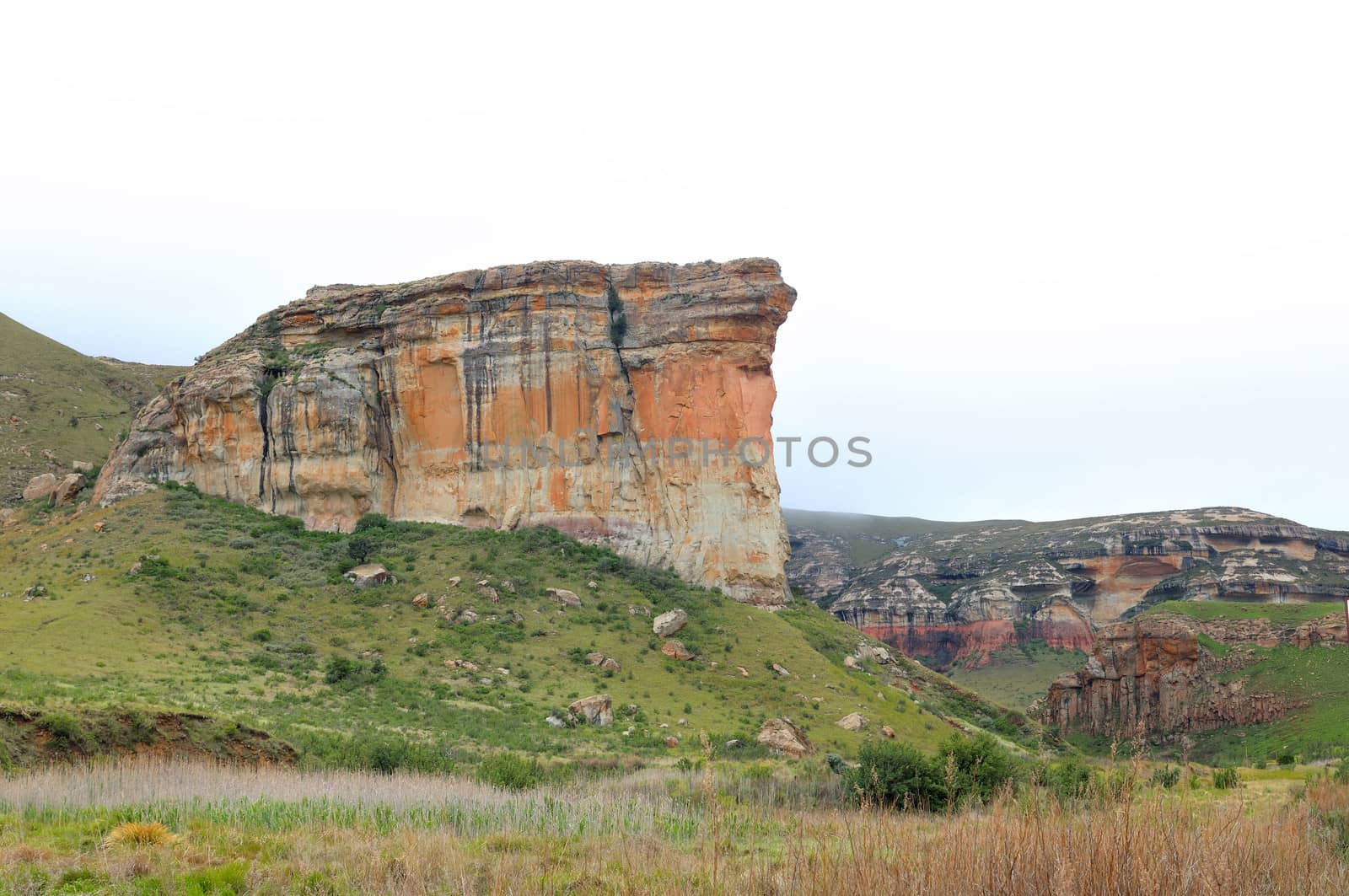 Red, orange and yellow sandstone cliffs in the Golden Gate Highlands National Park, South Africa