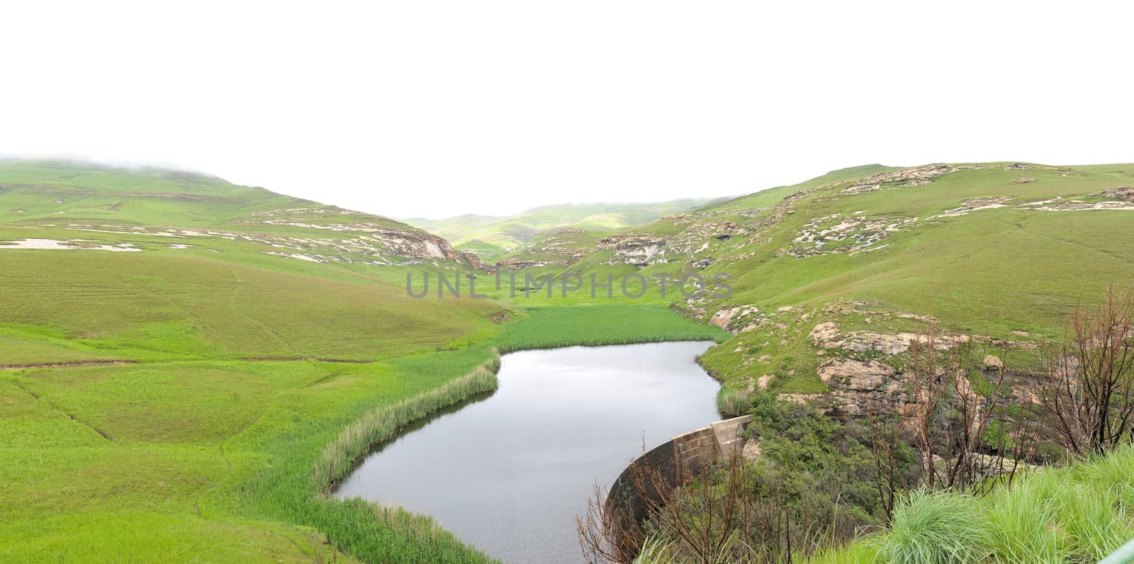 Langtoon Dam in the Golden Gate Highlands National Park, South Africa. Stitched panorama from 6 separate photos