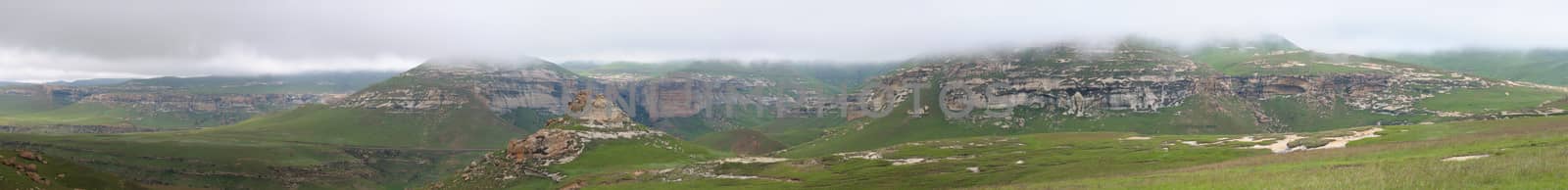 Sandstone cliffs in the Golden Gate Highlands National Park, South Africa. Stitched panorama from 7 separate photos