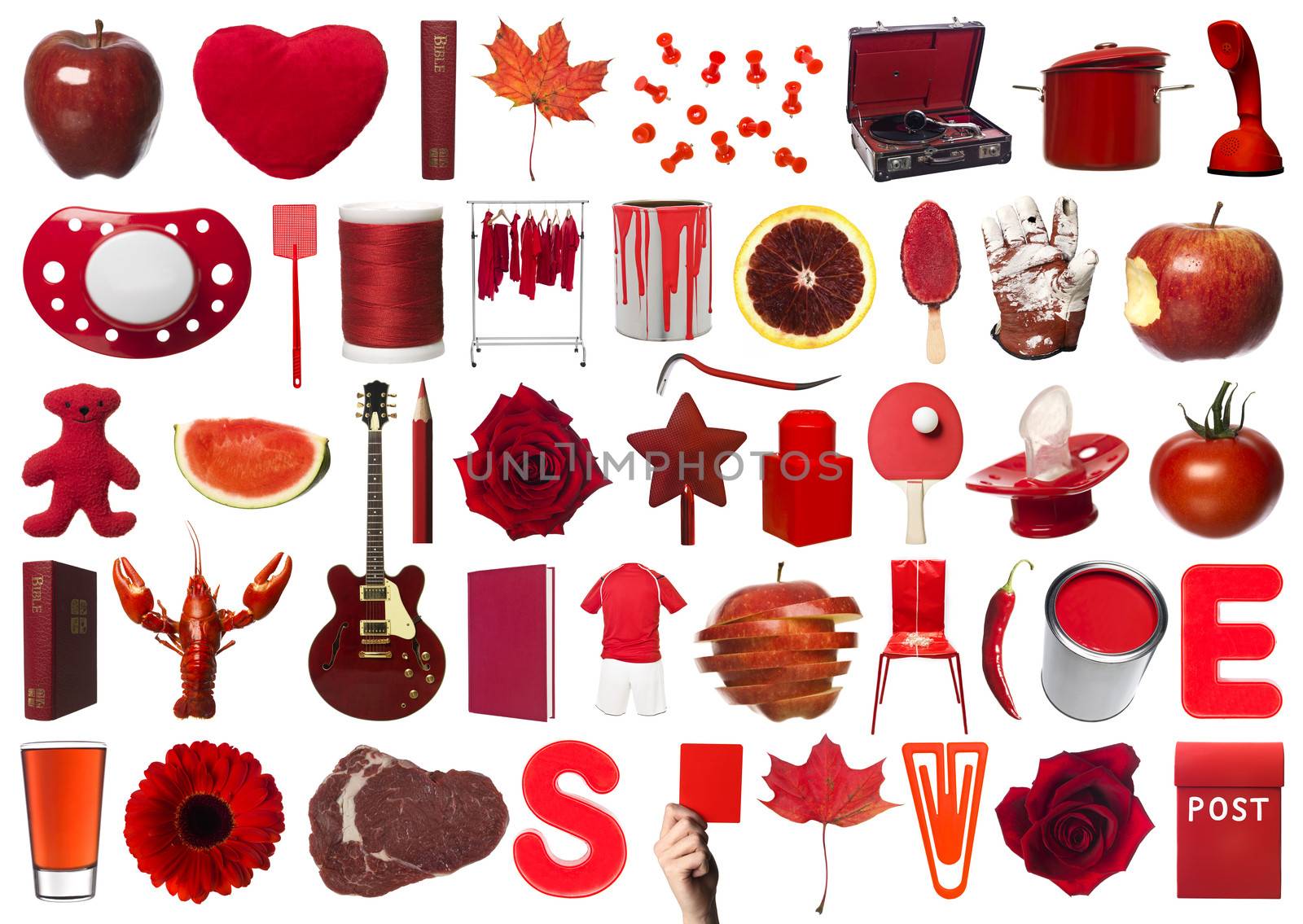 Collage of Red Objects on white background