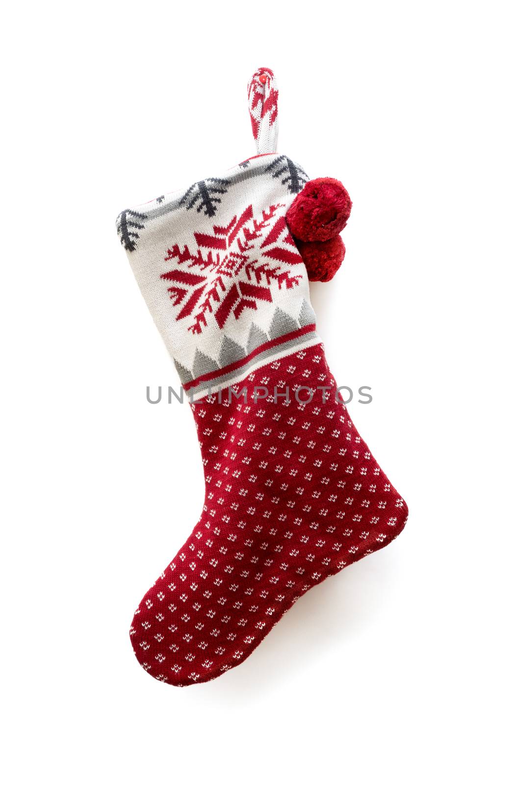Christmas knitted sock on white background