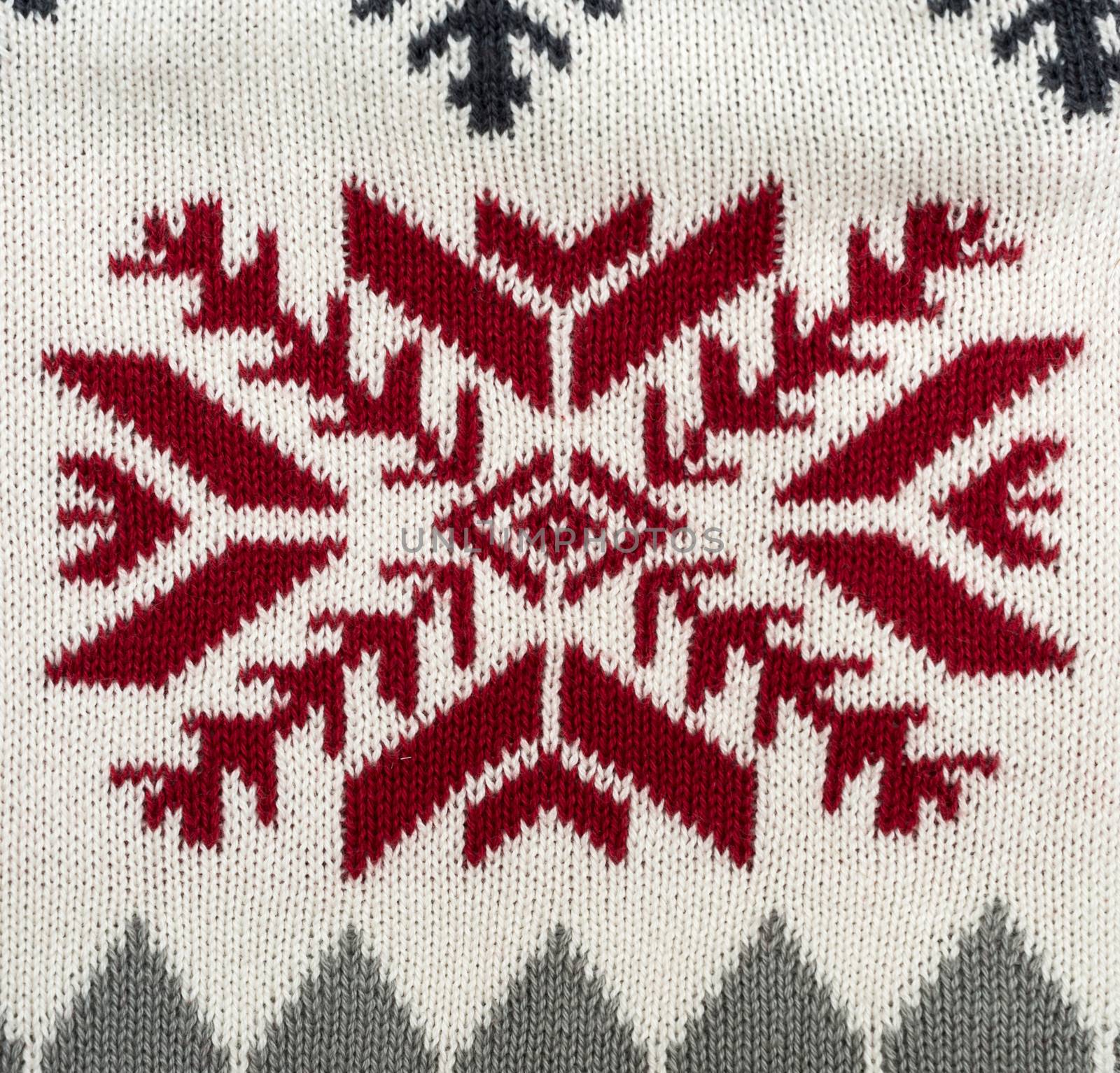 Knitted background with Christmas ornament