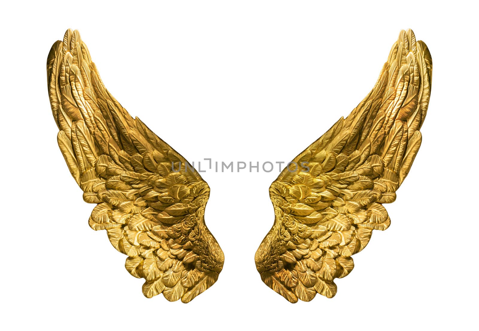 Symbolic composition of golden wings isolated onwhite. by gilmanshin