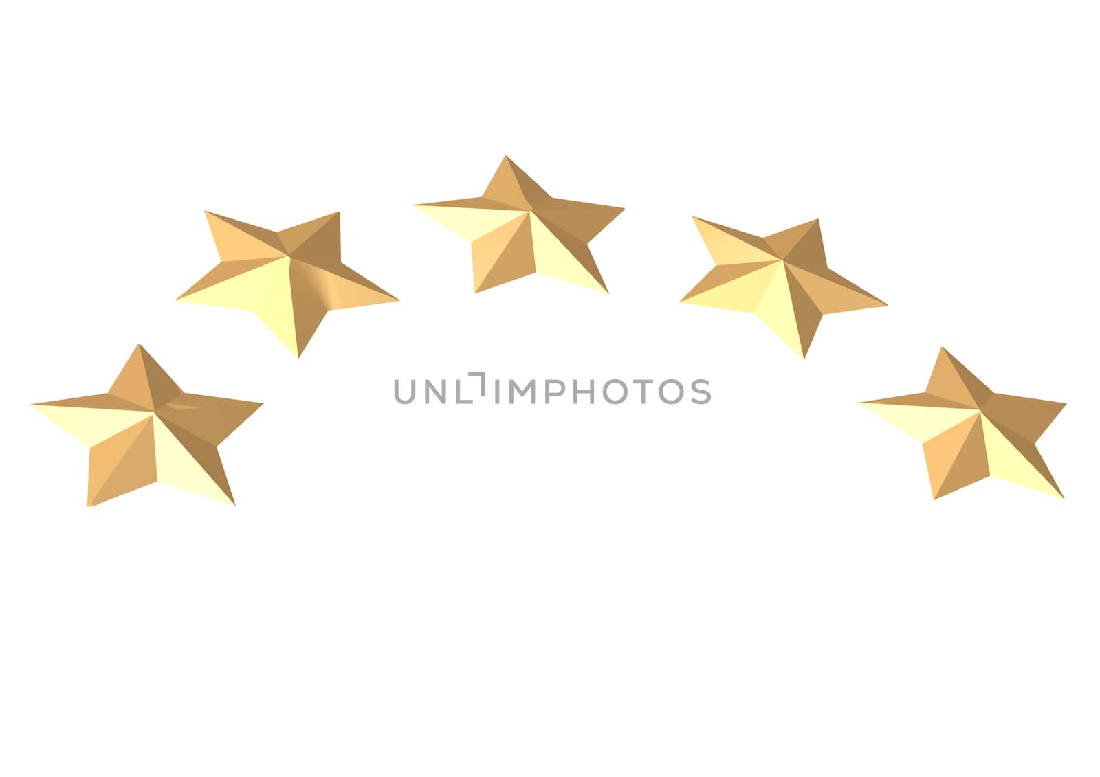 Gold Stars. Isolated on white. Three dimensional render.